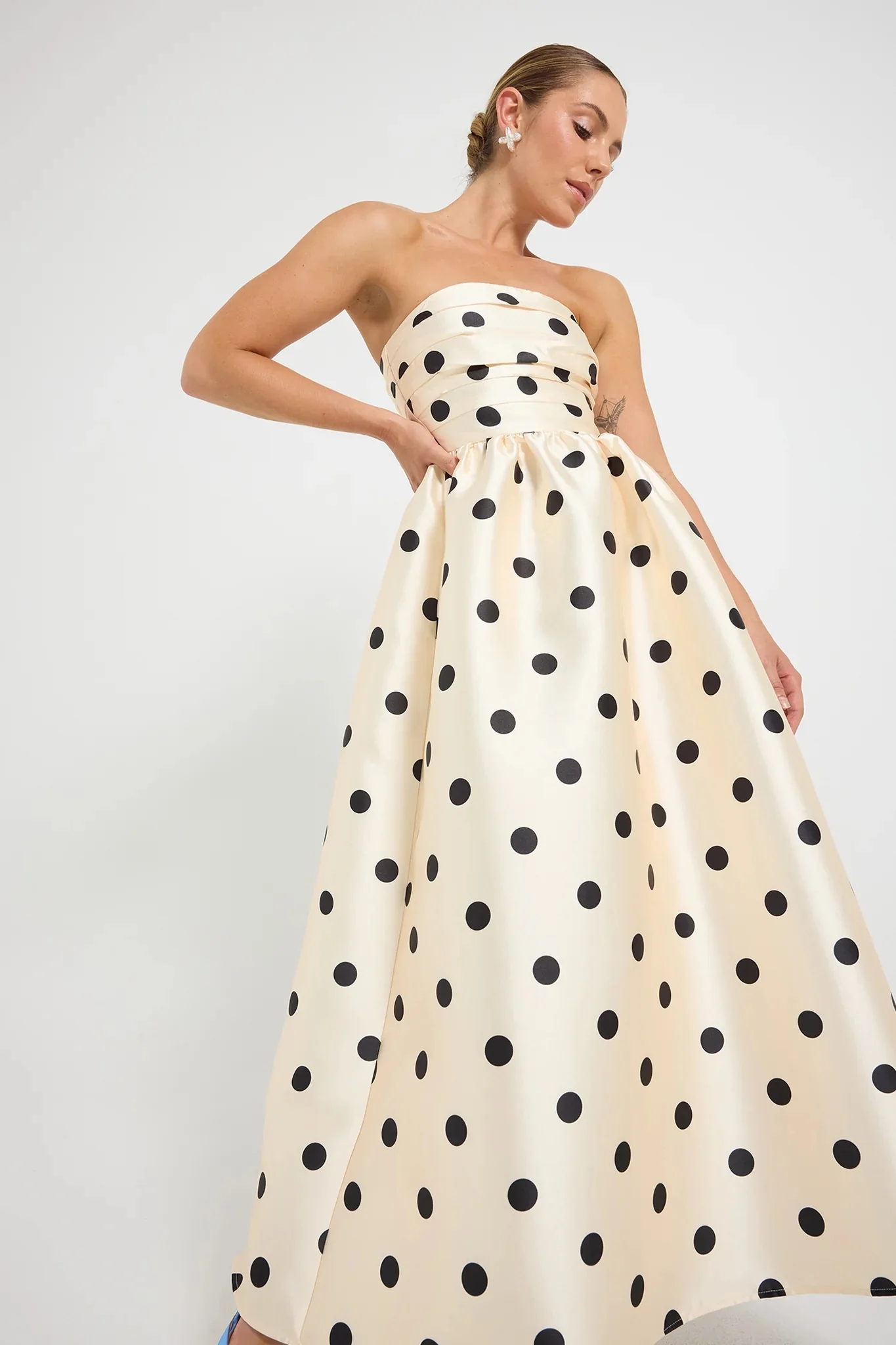 Pasduchas Dottie Strapless Midi Dress - Cream Black - Image 7