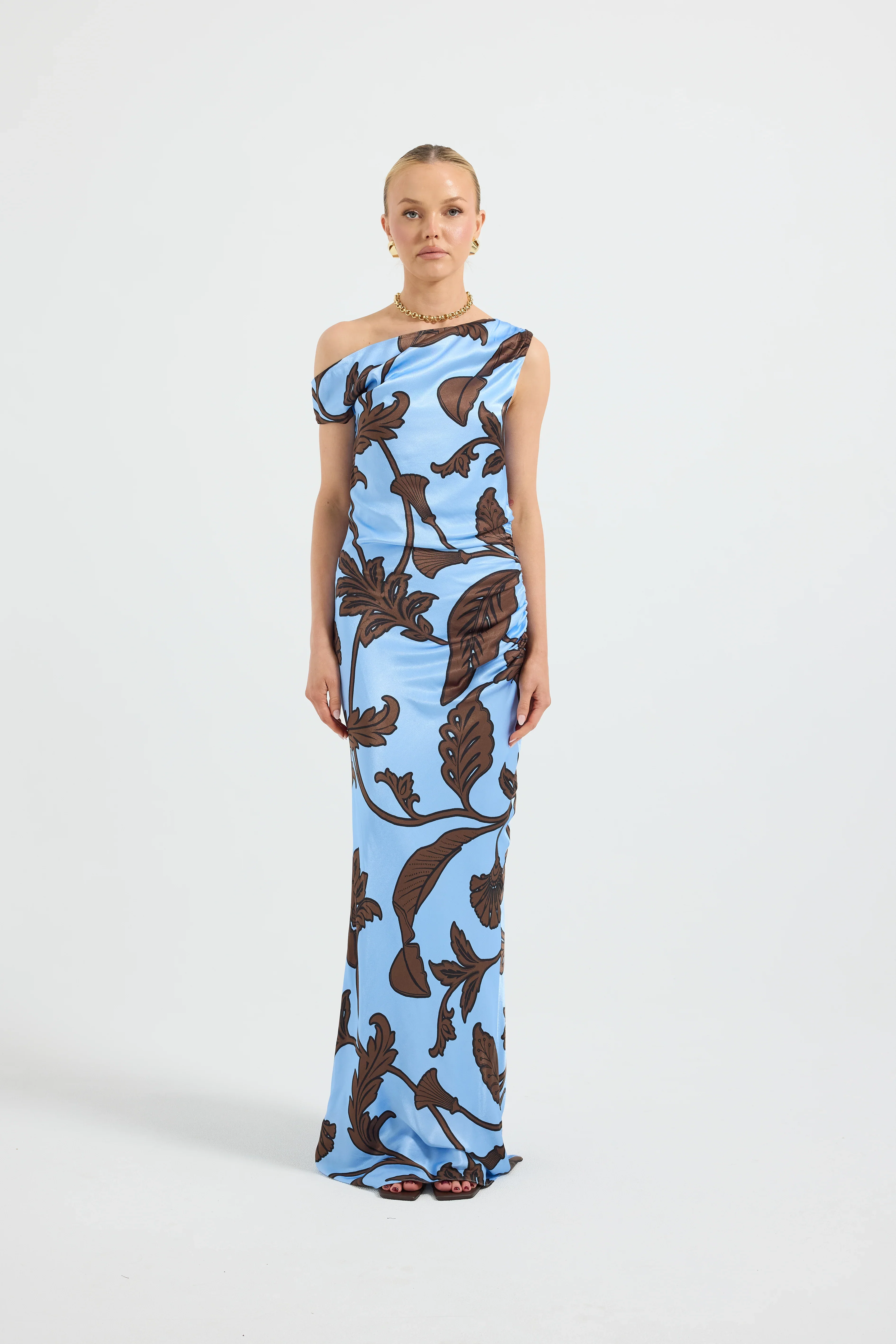 Pasduchas Luca Shoulder Maxi Dress - Blue Floral