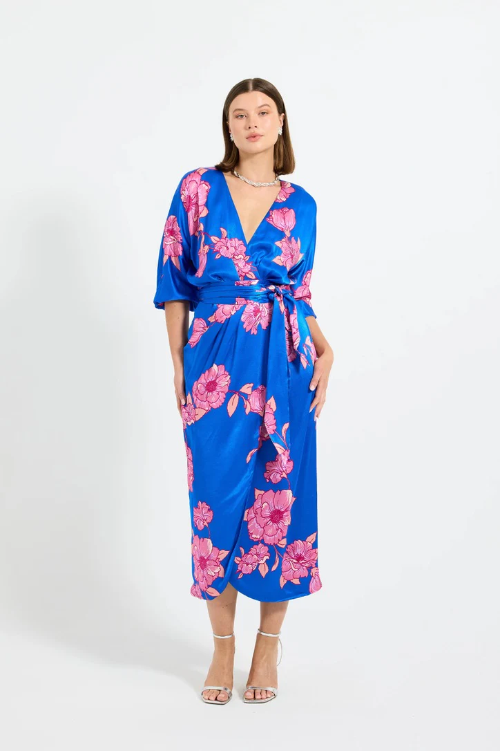 Pasduchas Margot Wrap Midi Dress - Cobalt