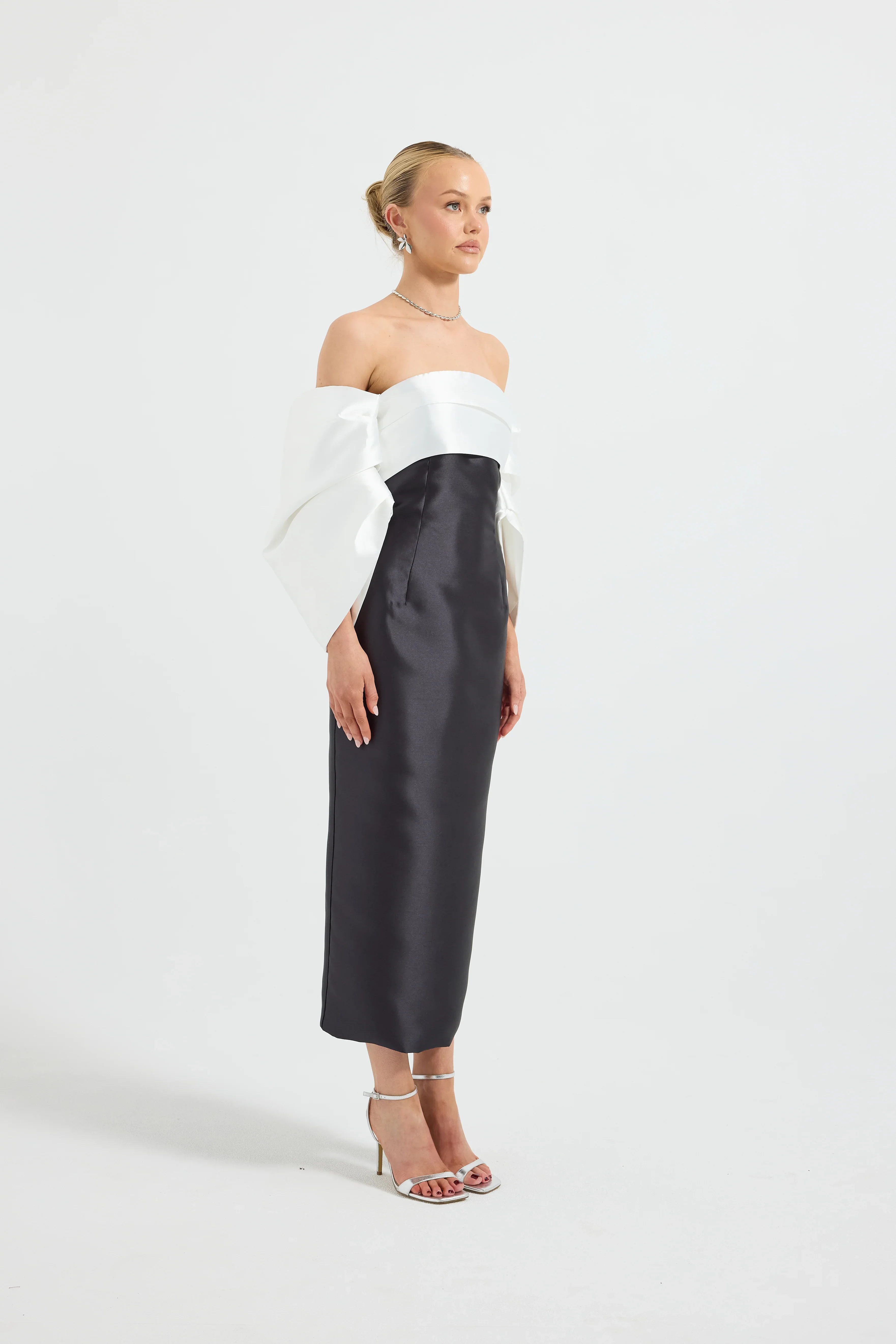 Pasduchas Matilda Shoulder Midi Dress - Black/White - Image 2