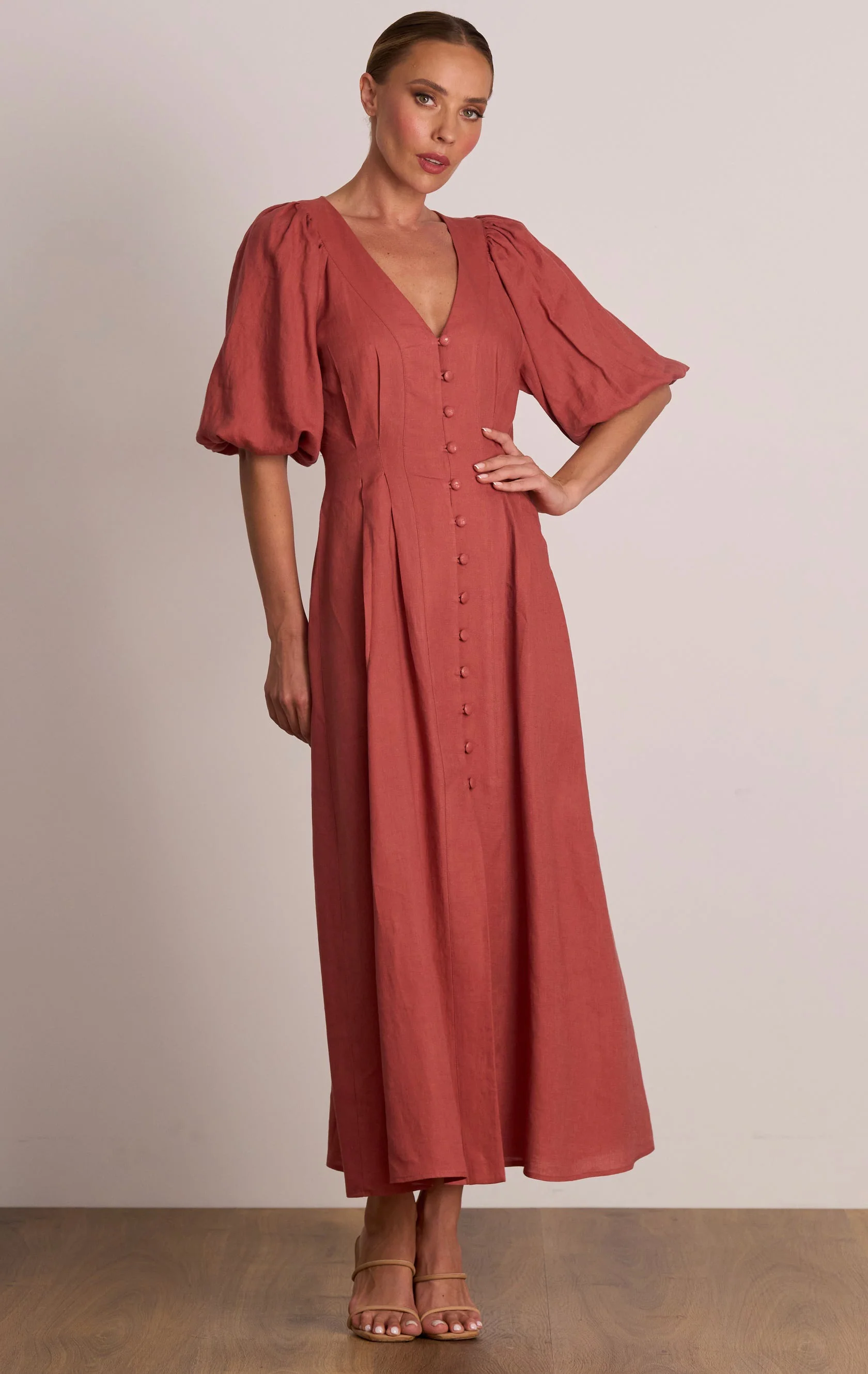 Pasduchas Meadows Button Midi Dress - Rosewood - Image 2