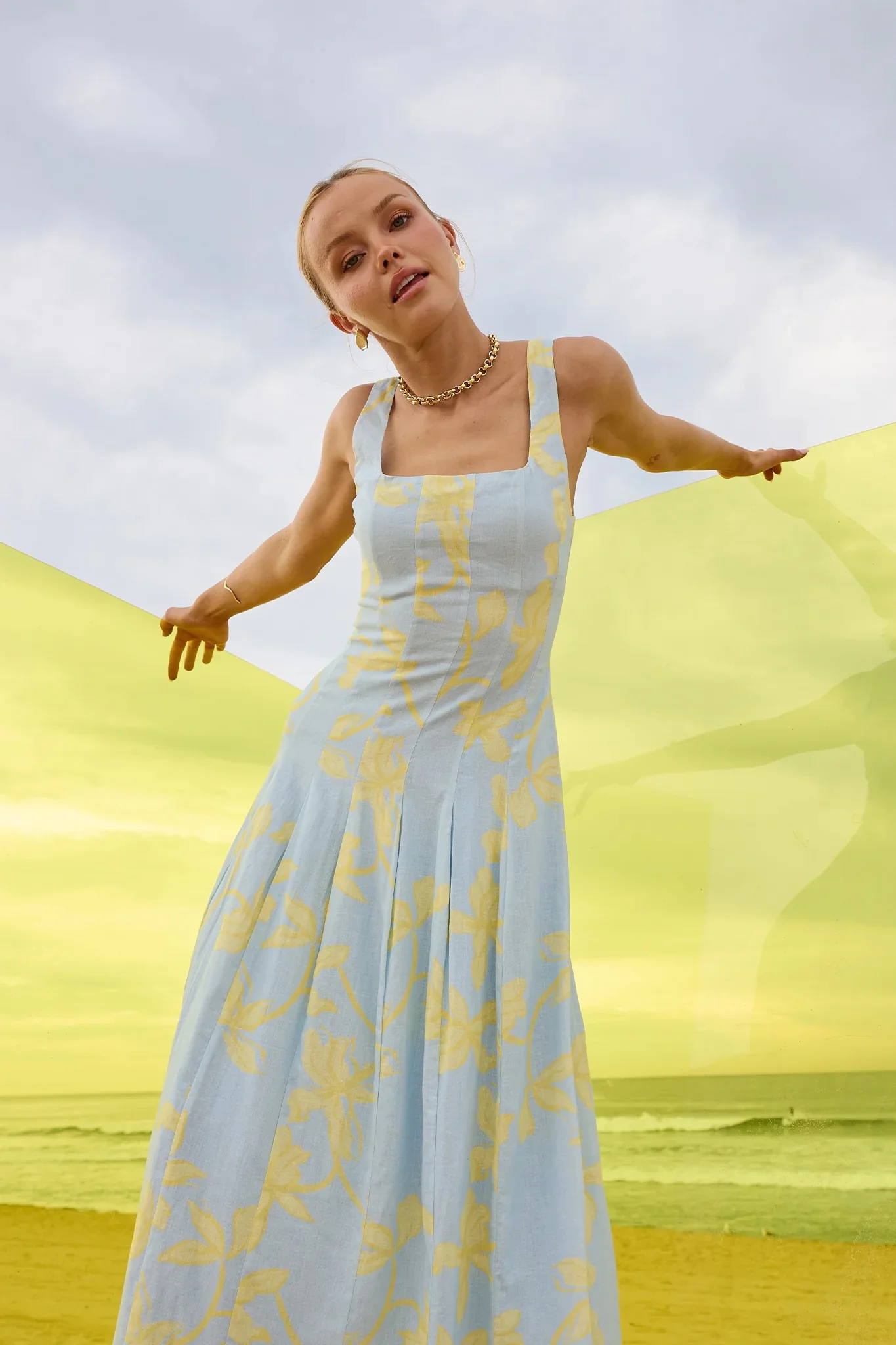 Pasduchas Soleil Panelled Midi Dress - Ocean Honey - Image 2