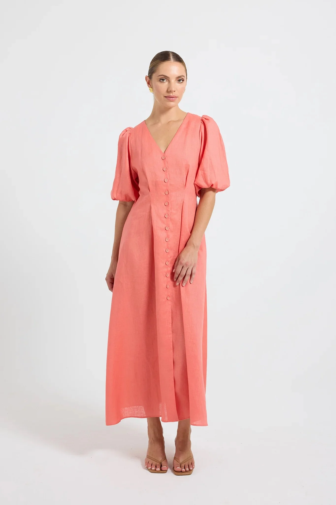 Pasduchas Vera Button Midi Dress - Tangerine