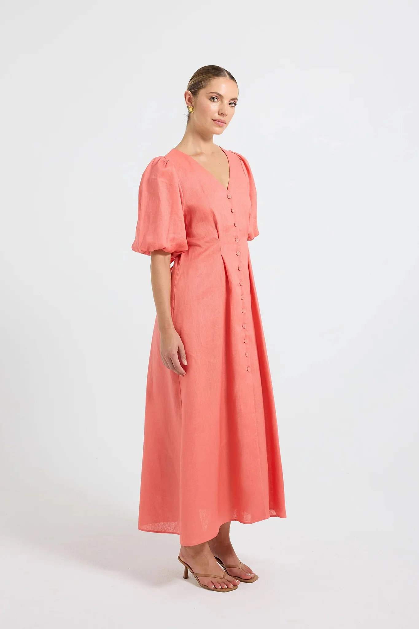 Pasduchas Vera Button Midi Dress - Tangerine - Image 2