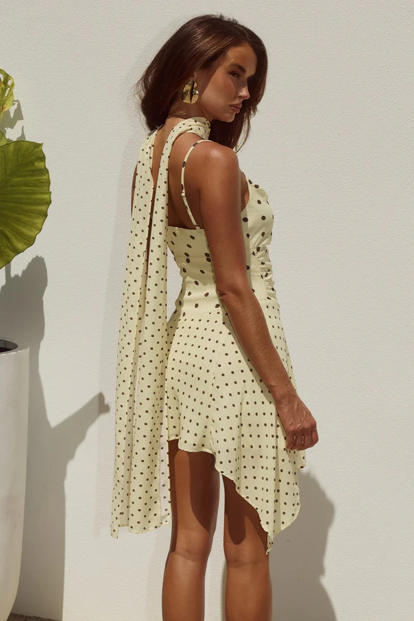 Runaway the Label Alora Scoop Mini Dress - Lemon & Choc Polka - Image 2