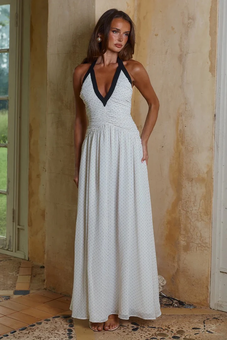 Runaway the Label Carolina Halter Ruched Maxi Dress - Polka - Image 2