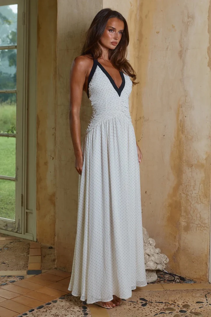 Runaway the Label Carolina Halter Ruched Maxi Dress - Polka - Image 3