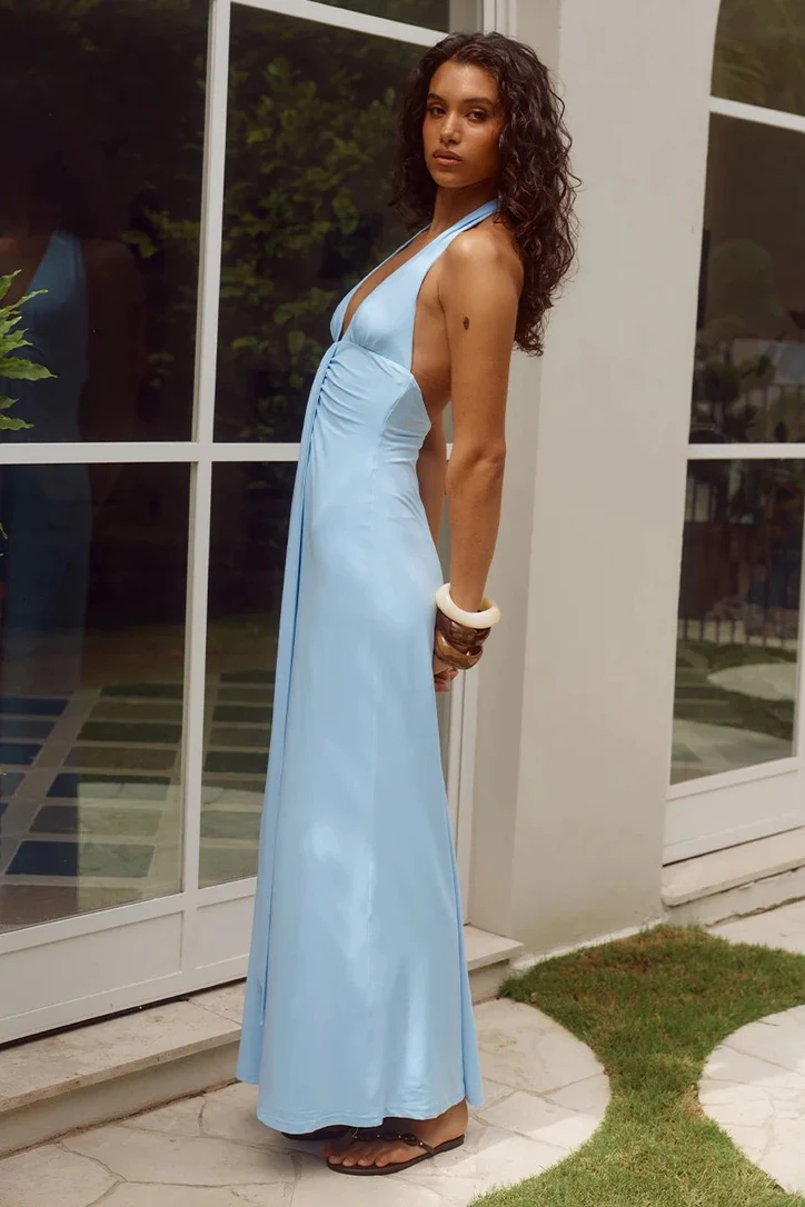 Runaway the Label Kaeli Tie Front Maxi Dress - Sky Blue - Image 3