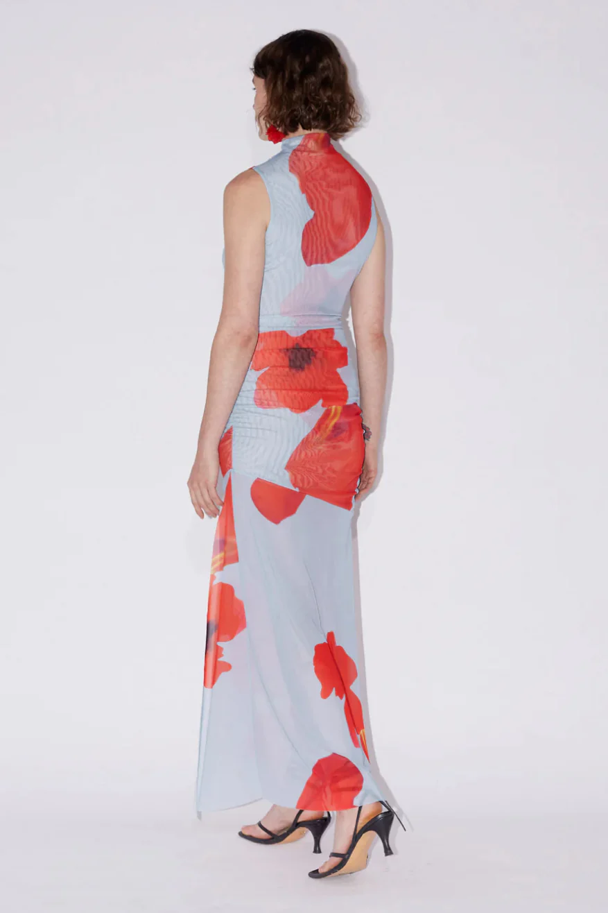 Saemdi Floral Printed Mesh Dress - Blue Multi - Image 3
