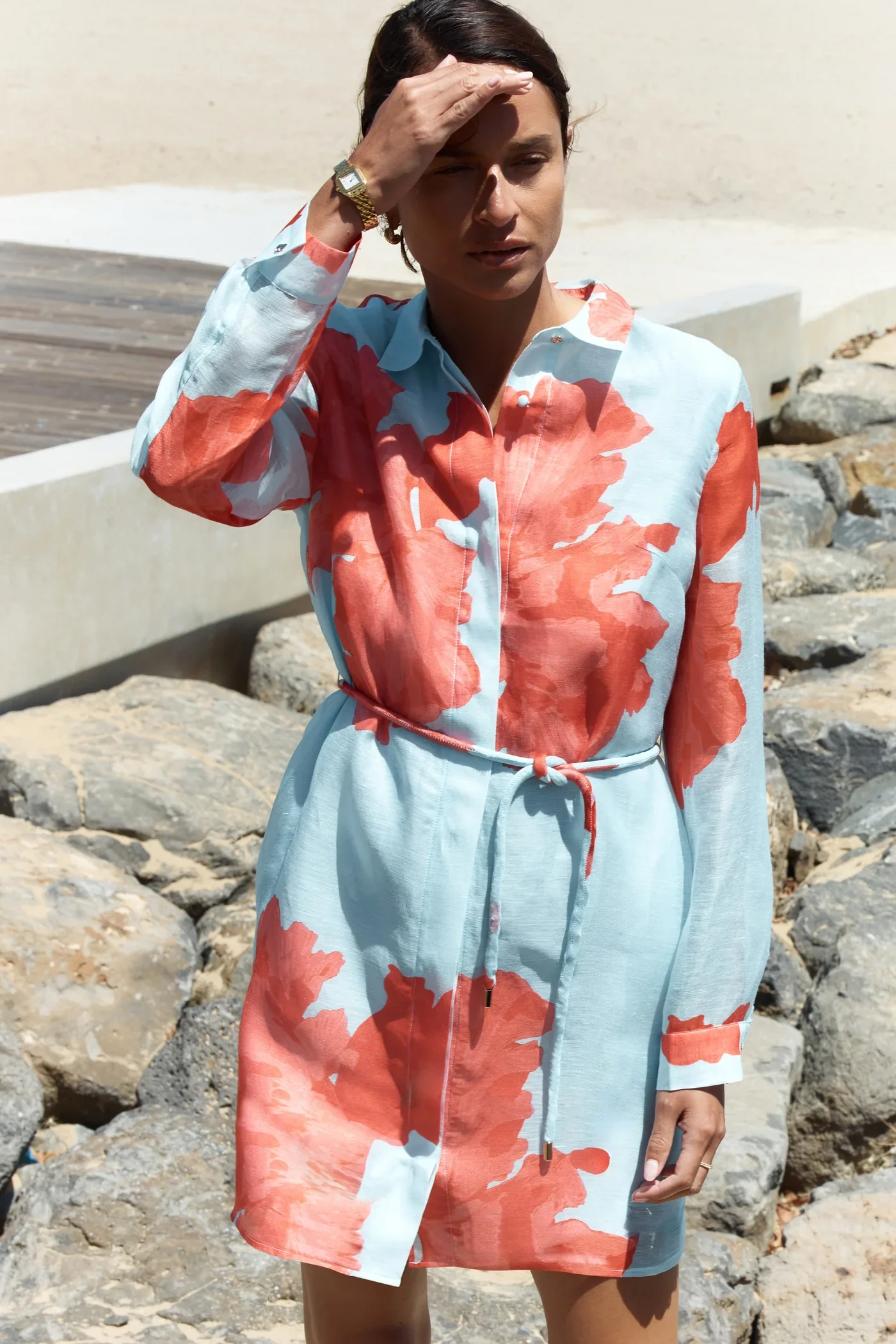 Sofia Irina Nada Oversized Shirt Dress - Red Floral