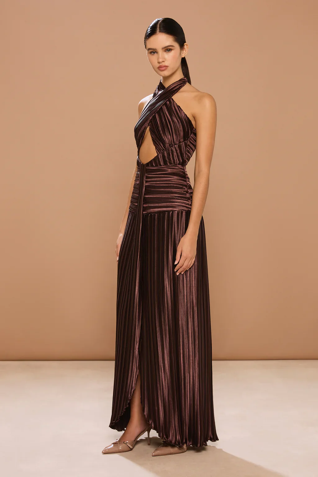 Sonya Ariana Plissé Dress - Chestnut - Image 3