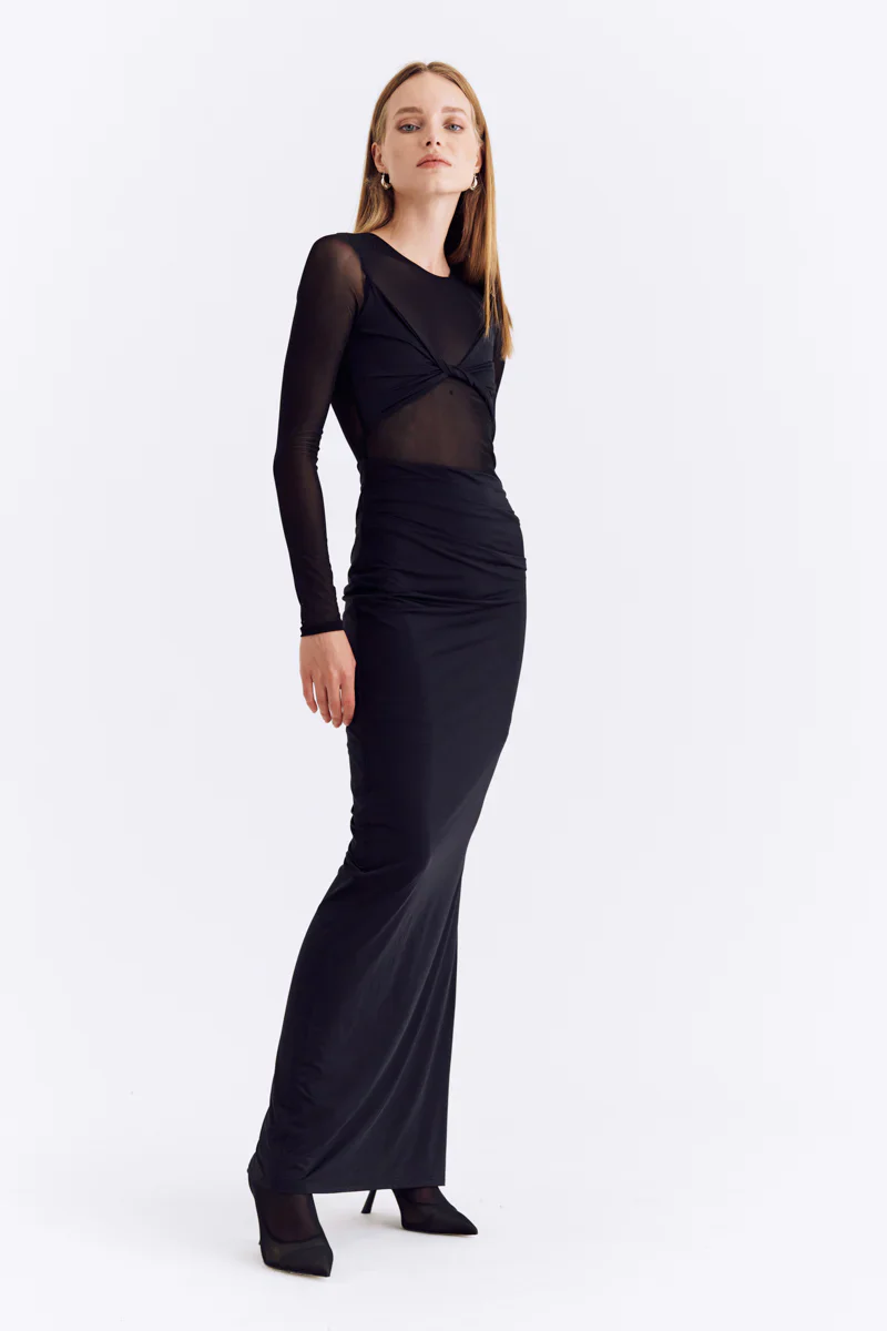 Suboo Auguste Long Sleeve Mesh Jersey Maxi Dress - Black - Image 2