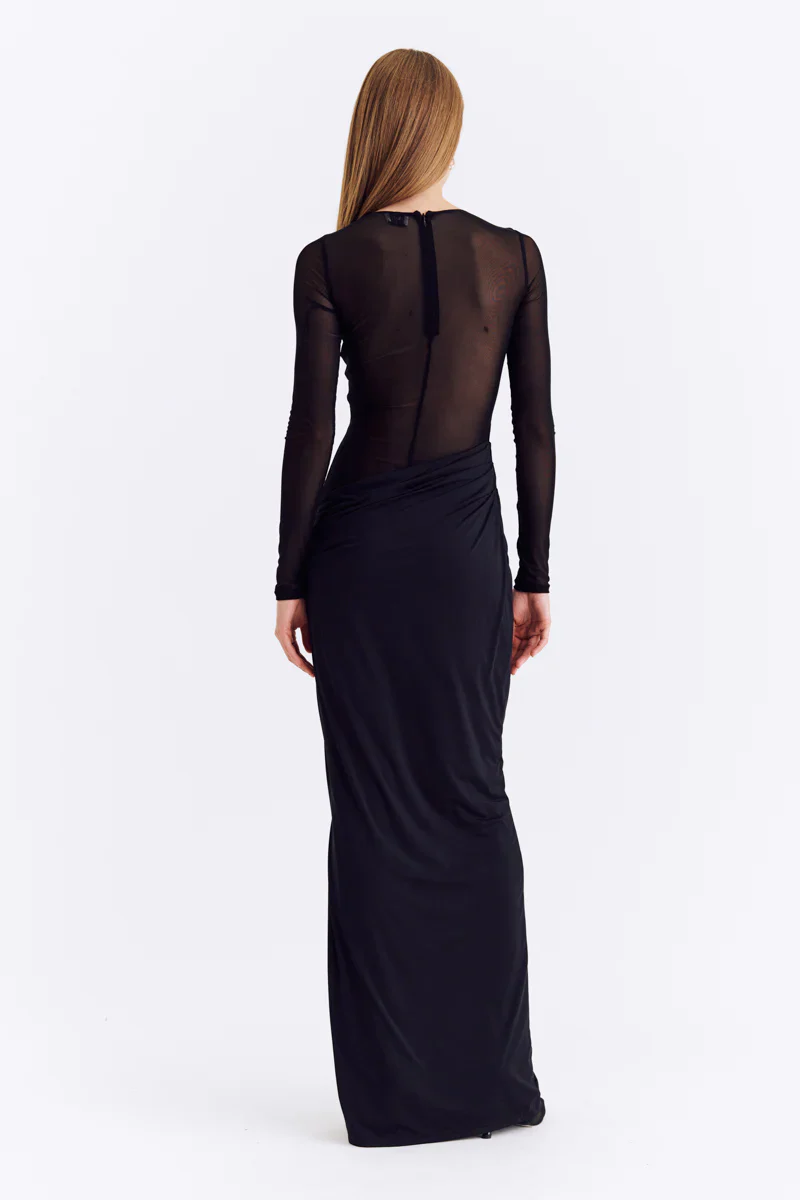 Suboo Auguste Long Sleeve Mesh Jersey Maxi Dress - Black - Image 4
