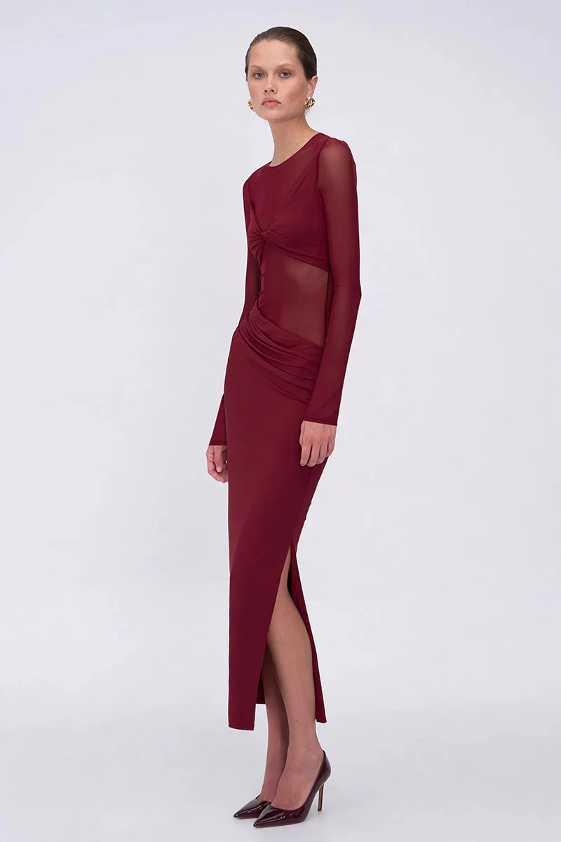 Suboo Auguste Long Sleeve Mesh Jersey Maxi Dress - Bordeaux - Image 3
