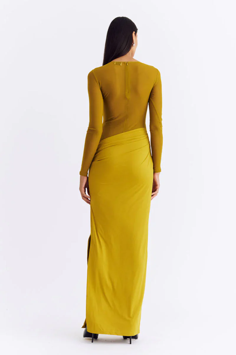 Suboo Auguste Long Sleeve Mesh Jersey Maxi Dress - Citron - Image 3