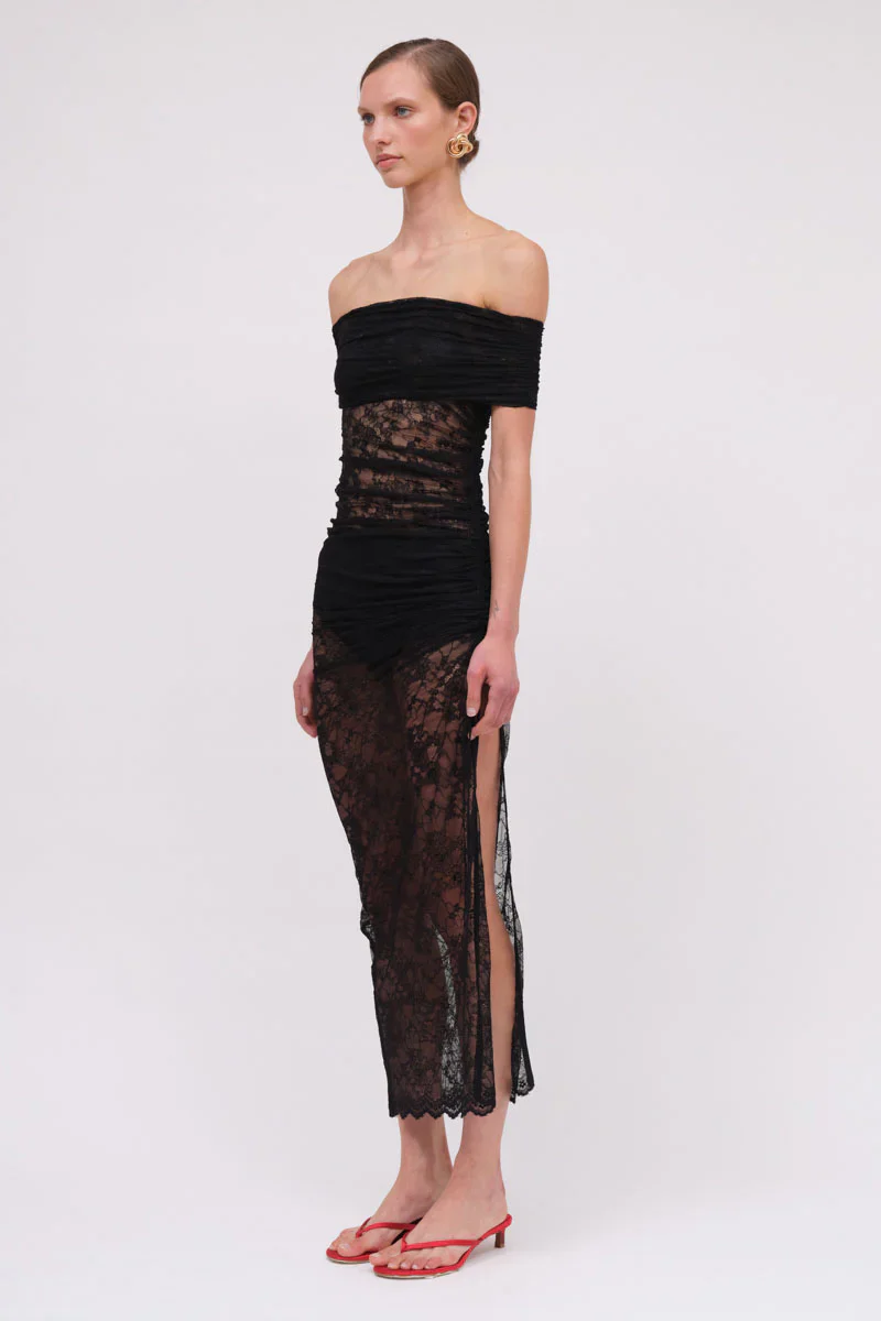 Suboo Beau Lace Off Shoulder Midi Dress - Black - Image 2