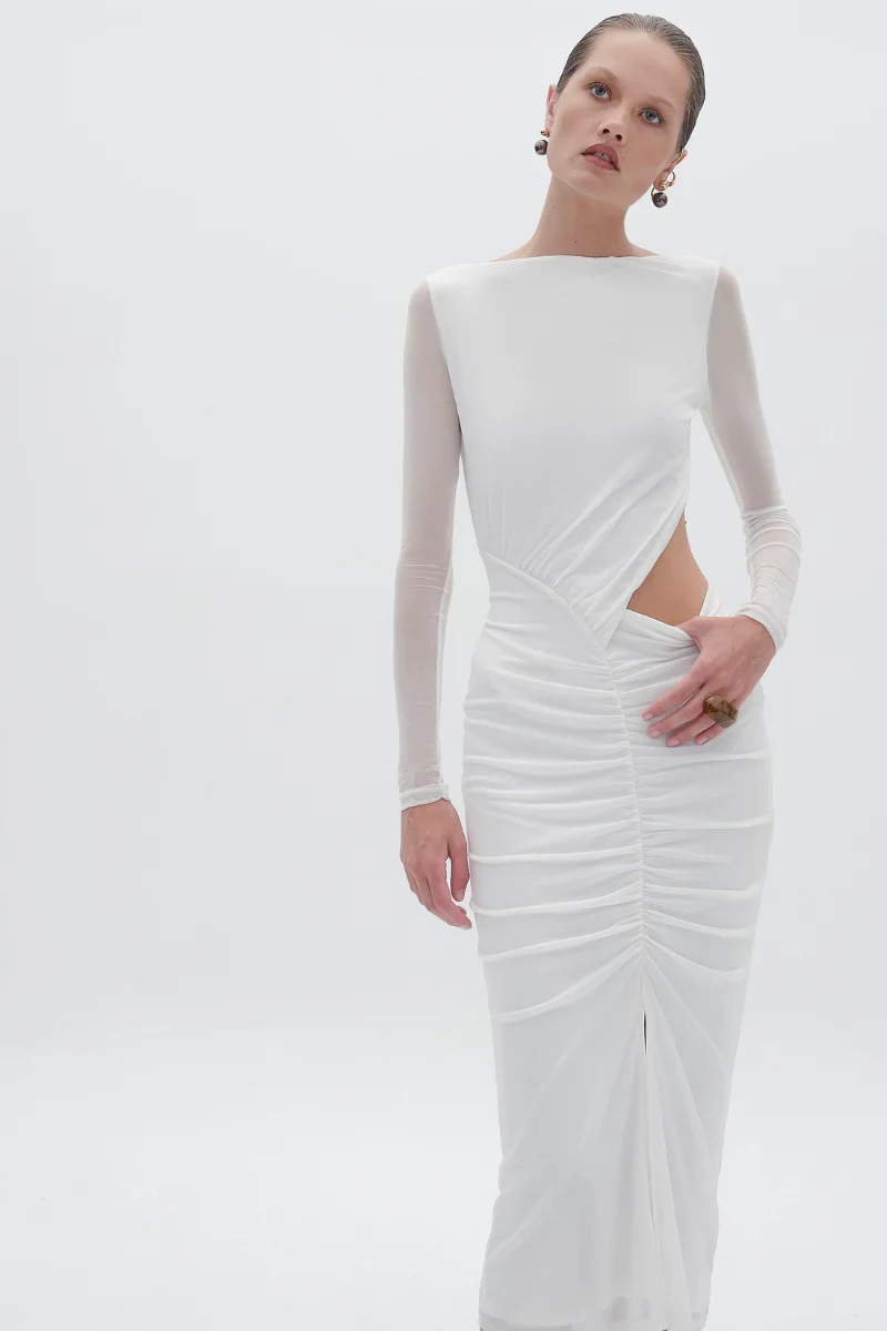 Suboo Christy Mesh Ruched Front Maxi Dress - White - Image 3