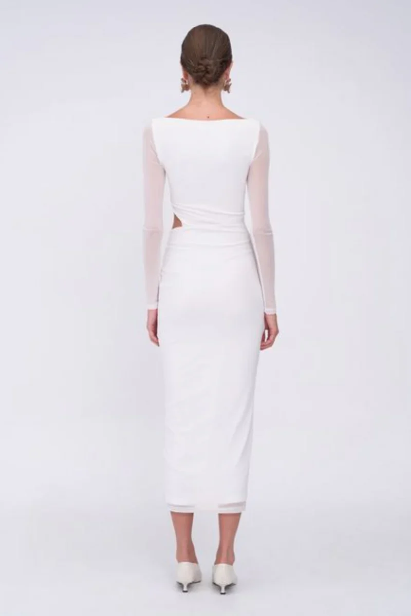 Suboo Christy Mesh Ruched Front Maxi Dress - White - Image 5