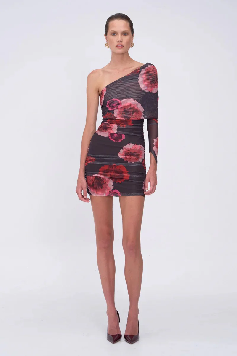 Suboo Frida Draped Off Shoulder Long Sleeve Mini Dress - Floral