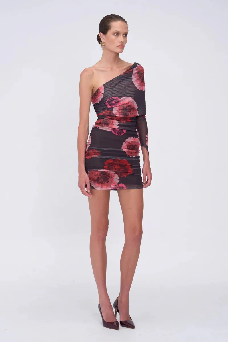 Suboo Frida Draped Off Shoulder Long Sleeve Mini Dress - Floral - Image 2