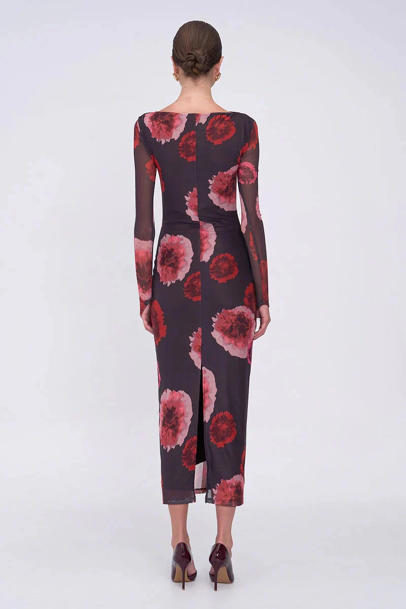 Suboo Frida Ruched Front Long Sleeve Midi Dress - Floral - Image 3