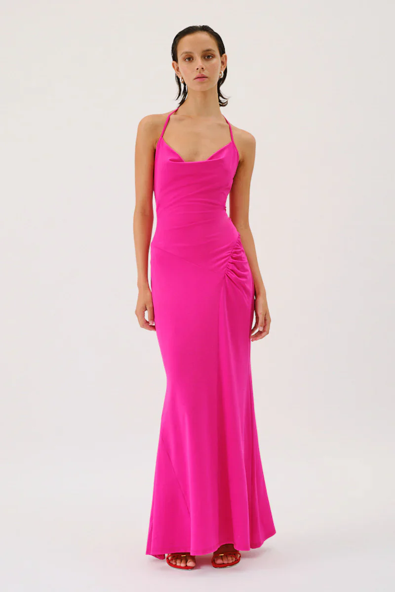 Suboo Garnet Deep Cowl Neck Maxi Dress - Hyper Pink - Image 4
