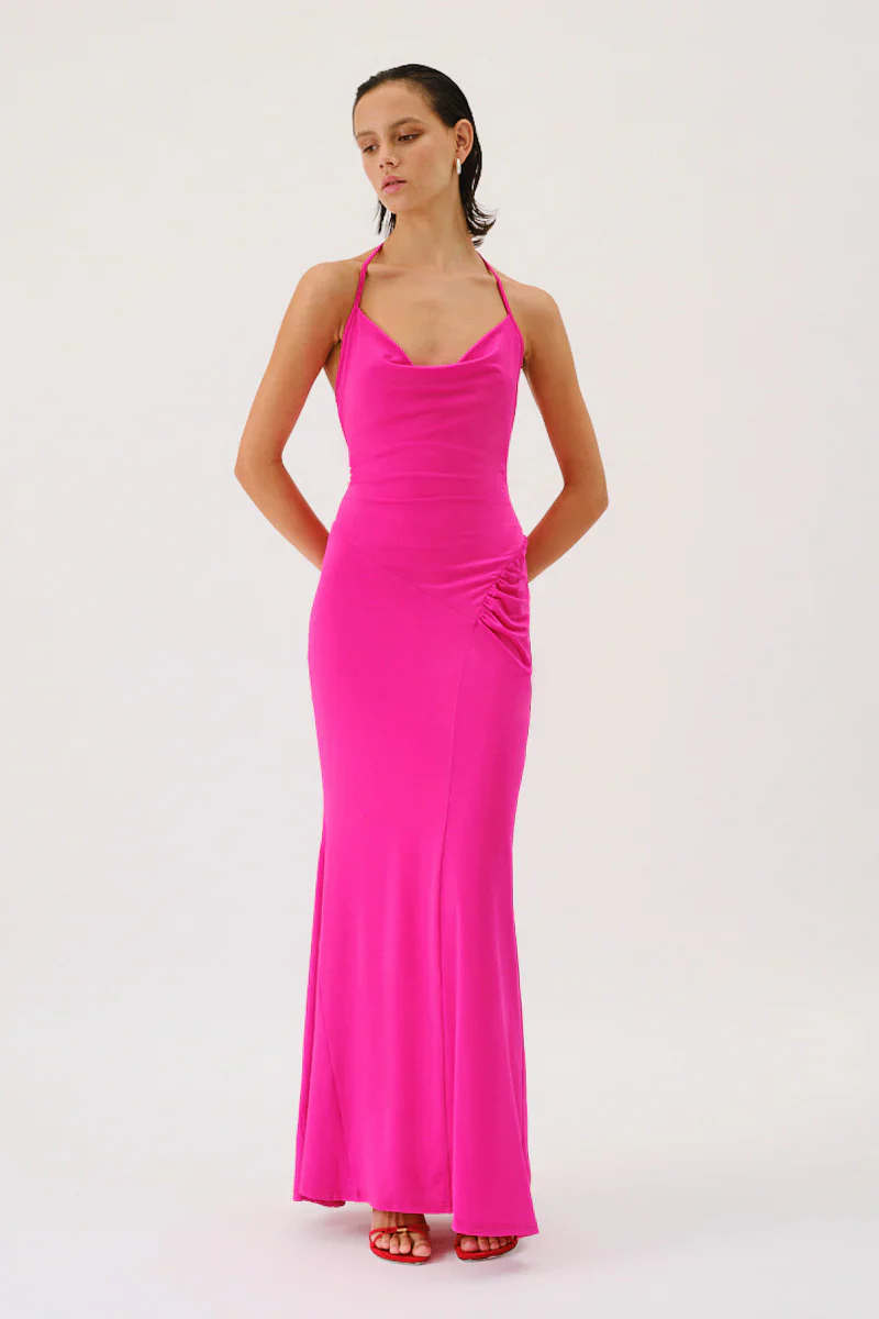 Suboo Garnet Deep Cowl Neck Maxi Dress - Hyper Pink - Image 5