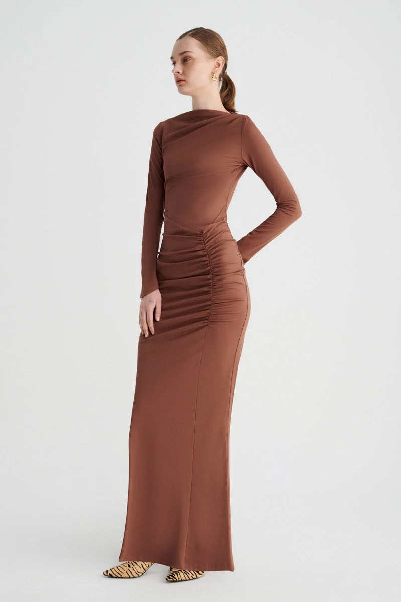 Suboo Ivy Long Sleeve Rouched Dress - Chocolate - Image 3