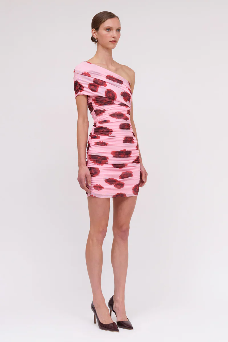 Suboo Luca Mesh Off Shoulder Mini Dress - Pink Red - Image 2