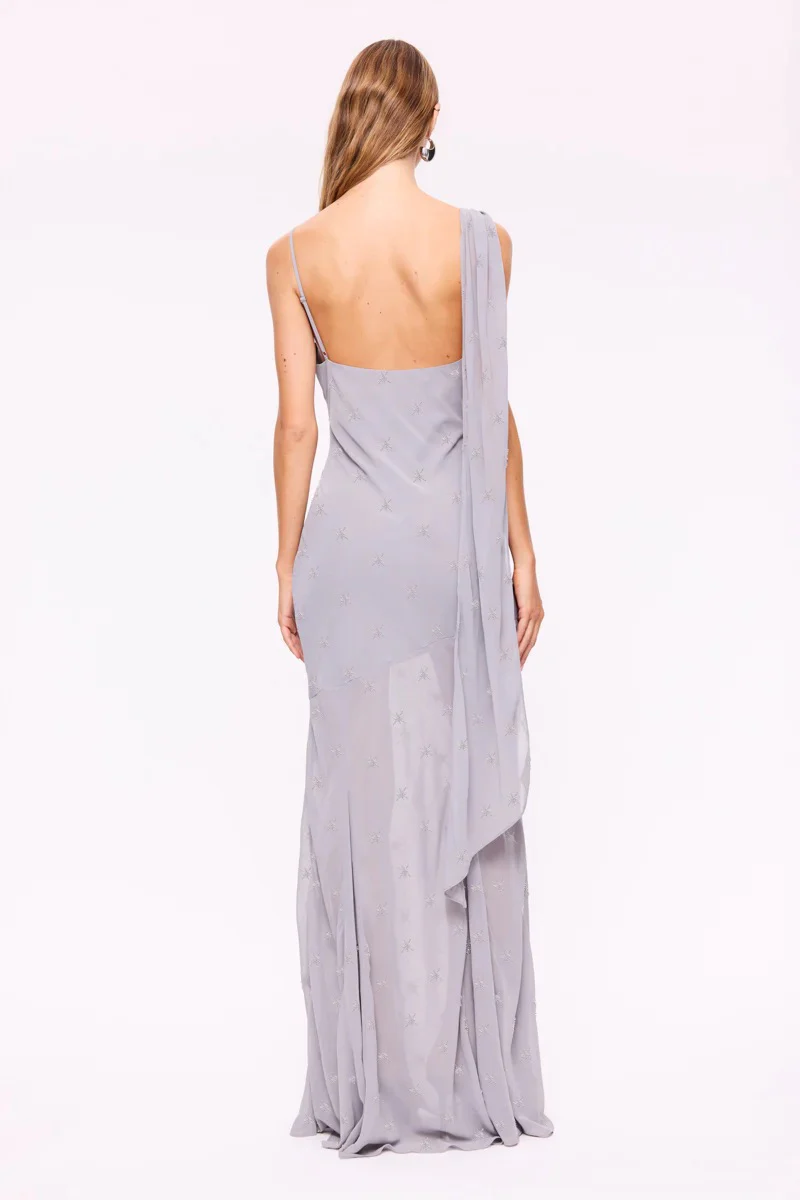 Suboo Marina Beaded Cowl Neck Gown - Slate - Image 3