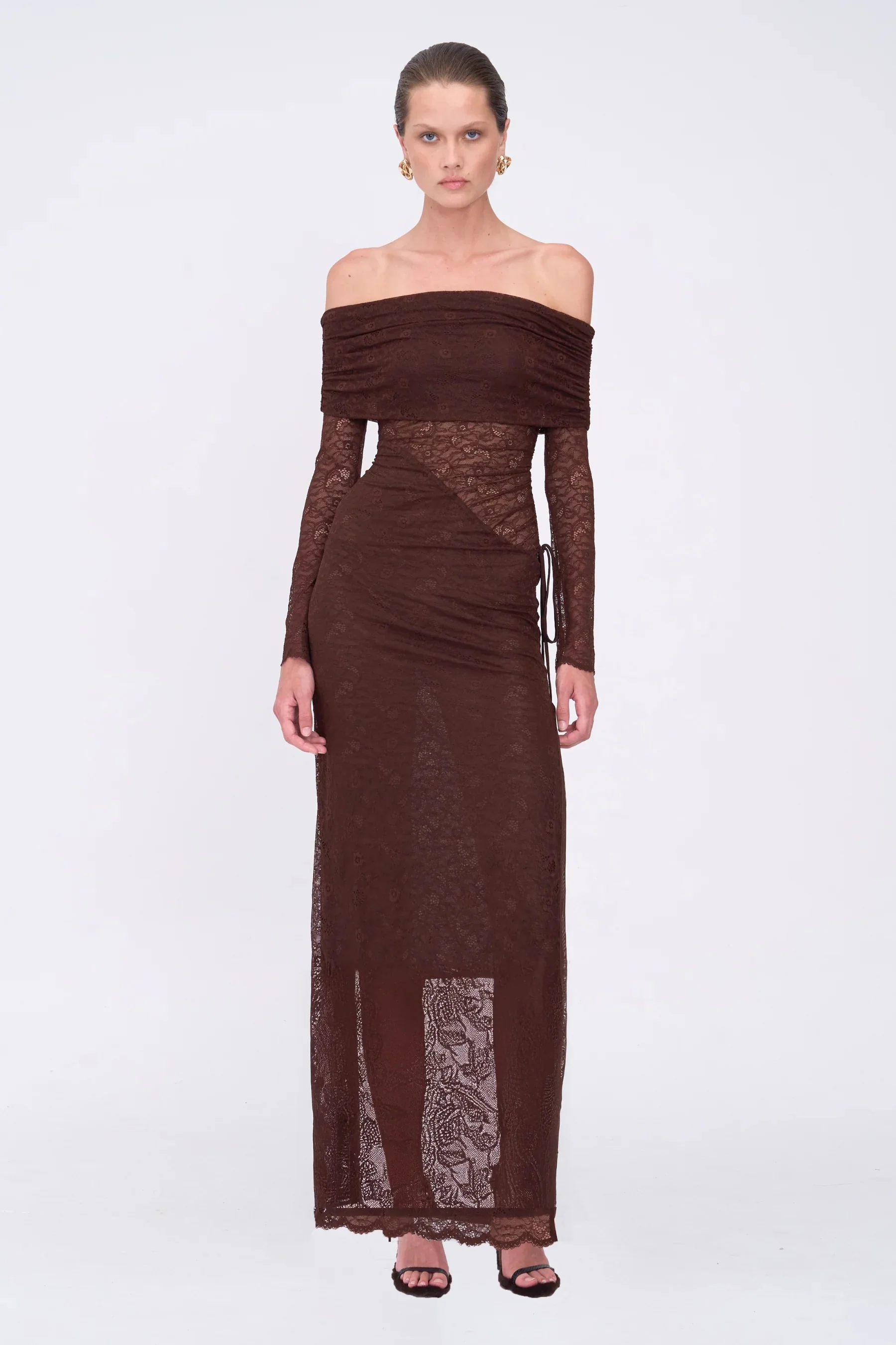 Suboo Paris Off Shoulder Ruched Side Maxi - Espresso