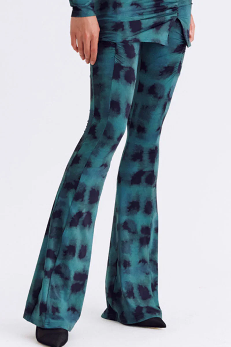 Suboo Shibori Gathered Print Pants - Green Print - Image 2