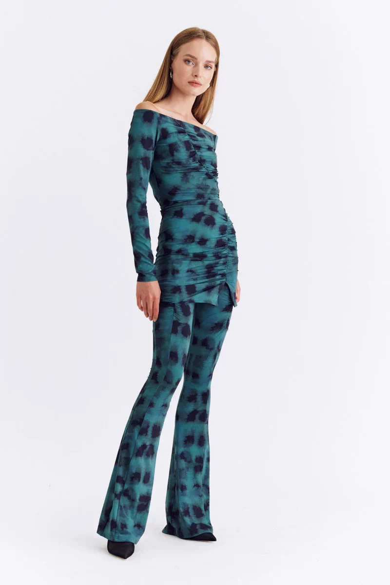 Suboo Shibori Gathered Print Pants - Green Print - Image 3
