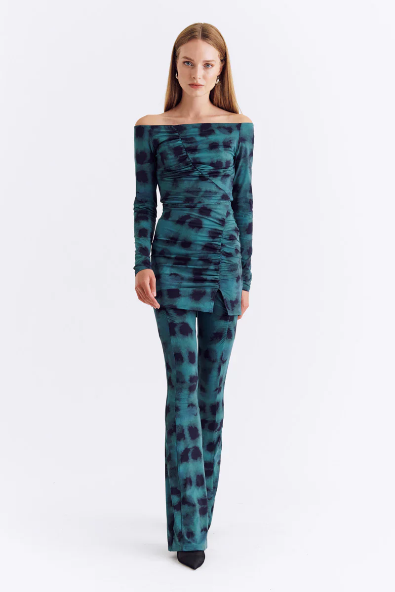 Suboo Shibori Gathered Print Pants - Green Print - Image 4