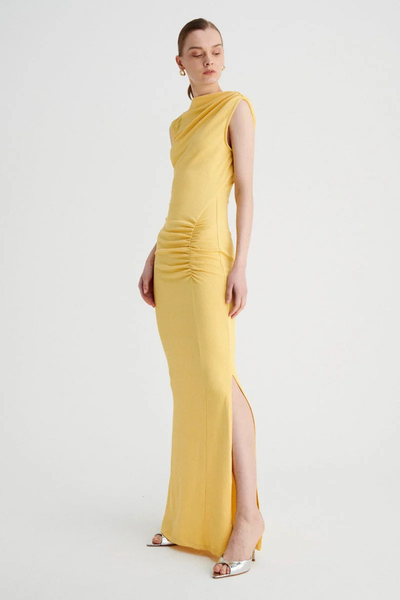 Suboo Vega Rouched Front Midi Dress - Butter - Image 2