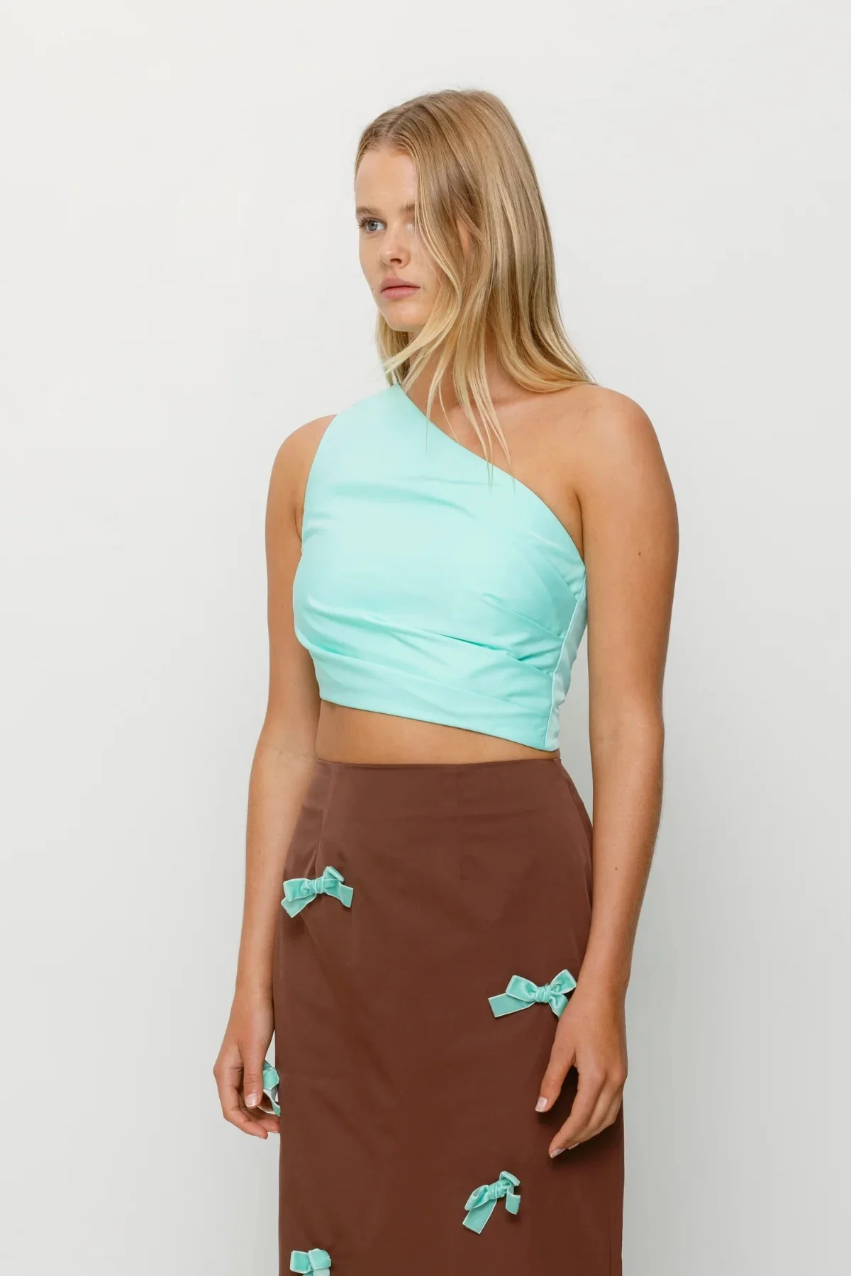 The Wolf Gang Amar One Shoulder Top - Aqua - Image 6