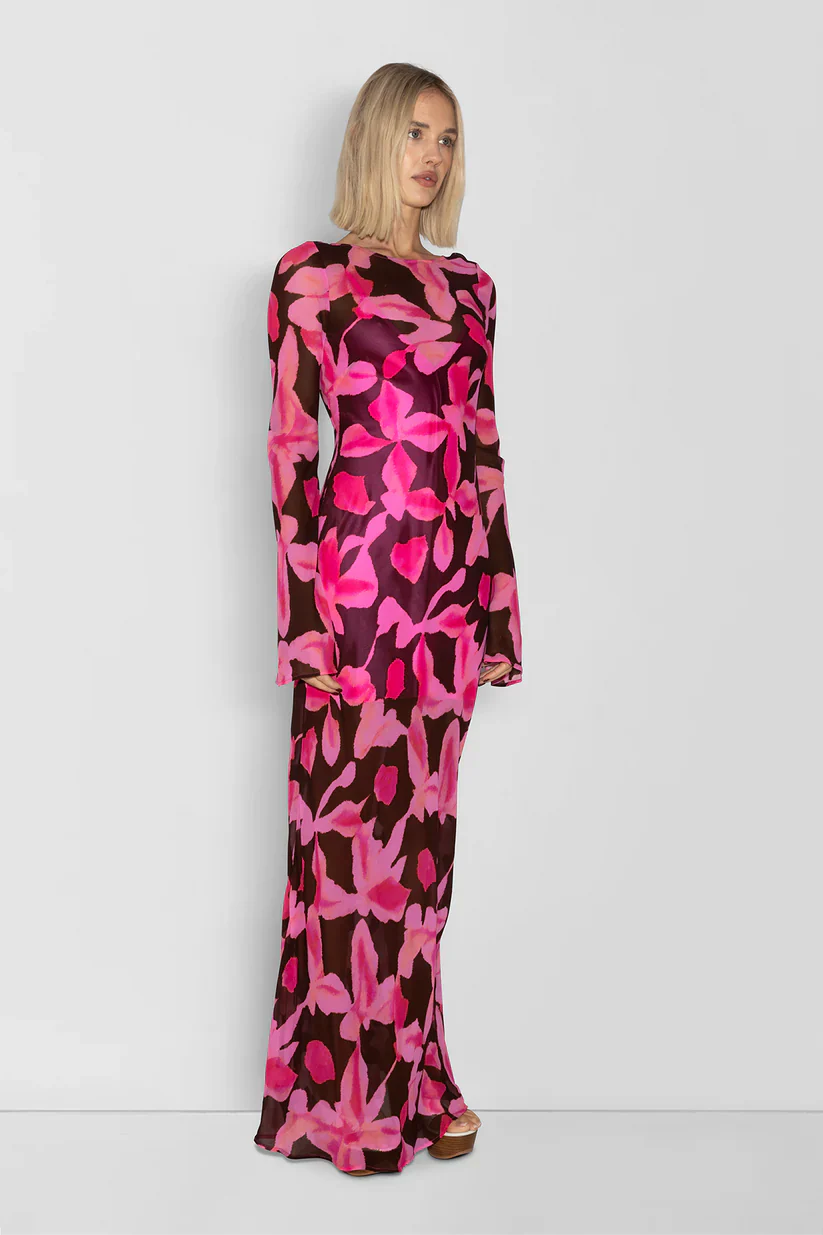 The Wolf Gang Lottie Maxi Dress - Pink Chocolate Floral - Image 2