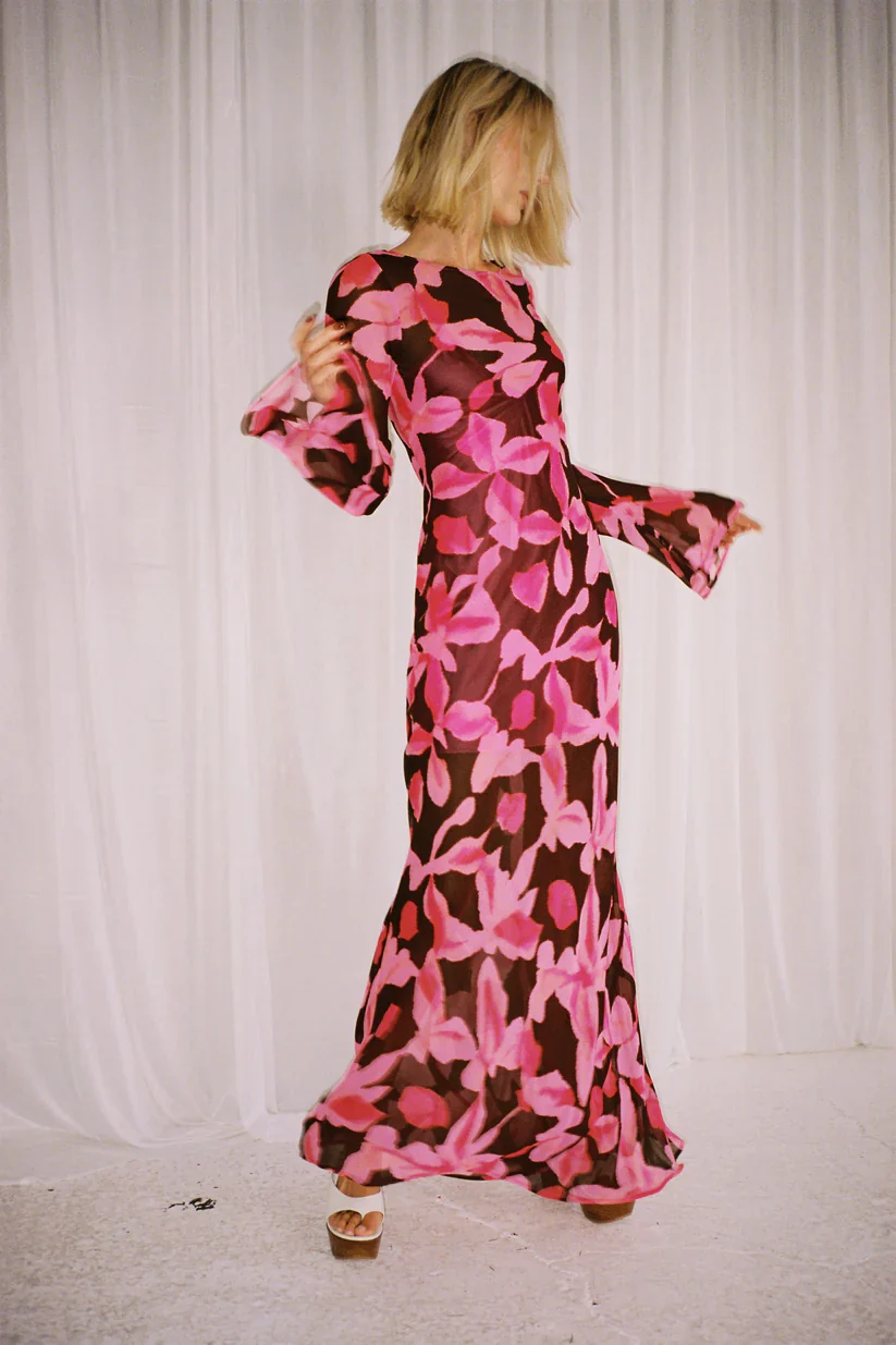 The Wolf Gang Lottie Maxi Dress - Pink Chocolate Floral - Image 3