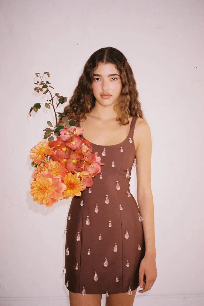 The Wolf Gang Luvia Beaded Mini Dress - Chocolate - Image 3