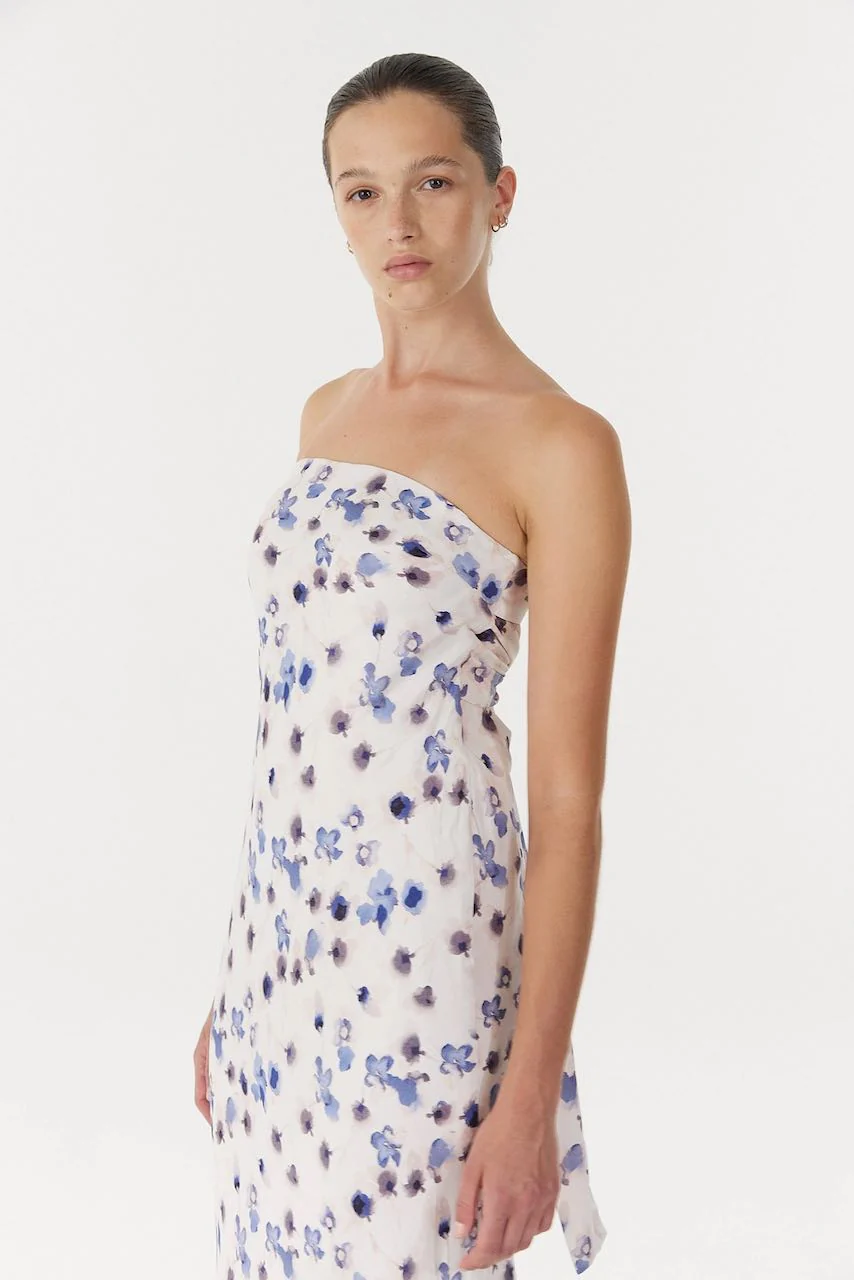 Third Form Blue Bias Strapless Dress - Floral - Image 4