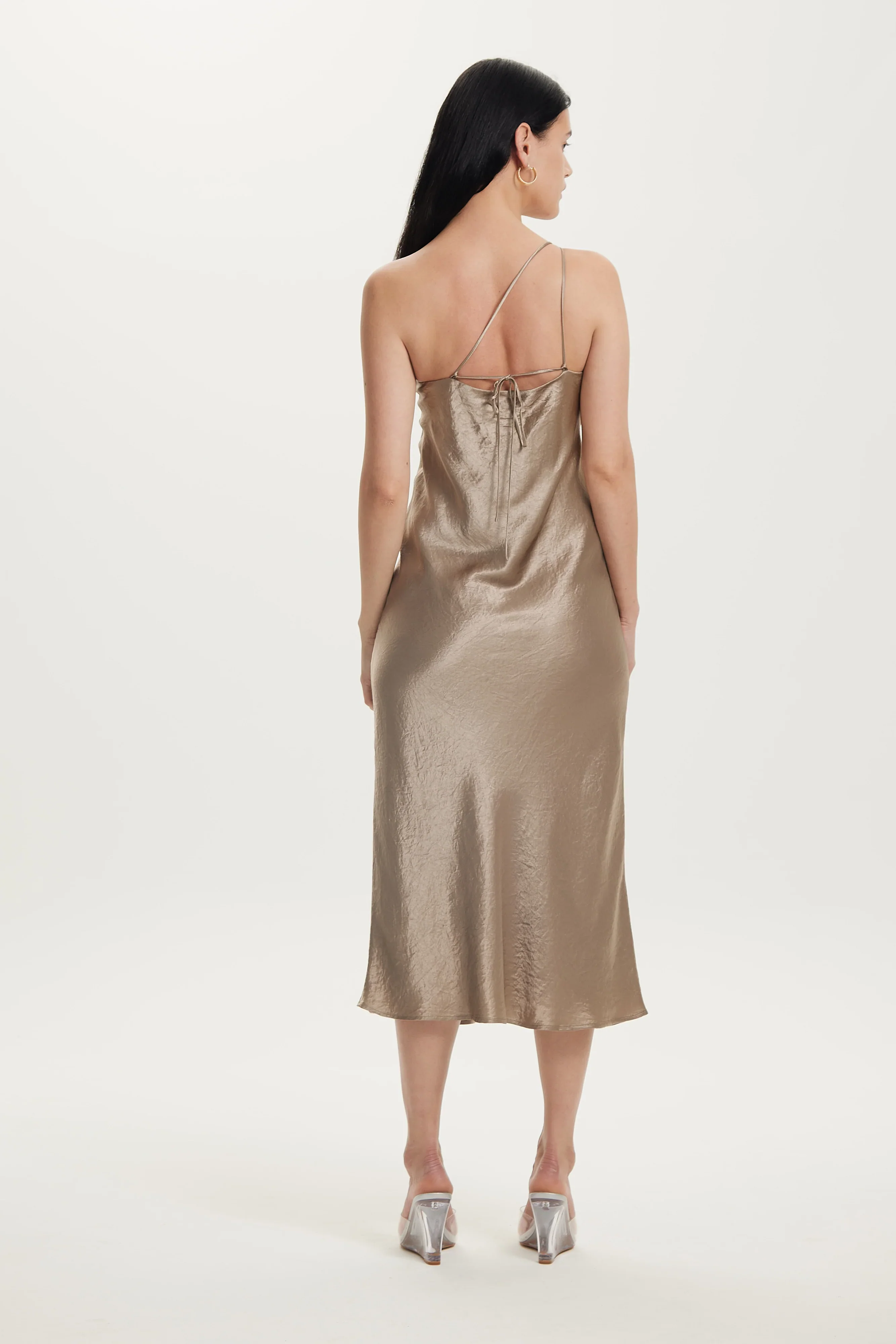 Third Form Crush Bias One Shoulder Midi Dress - Driftwood - Image 3