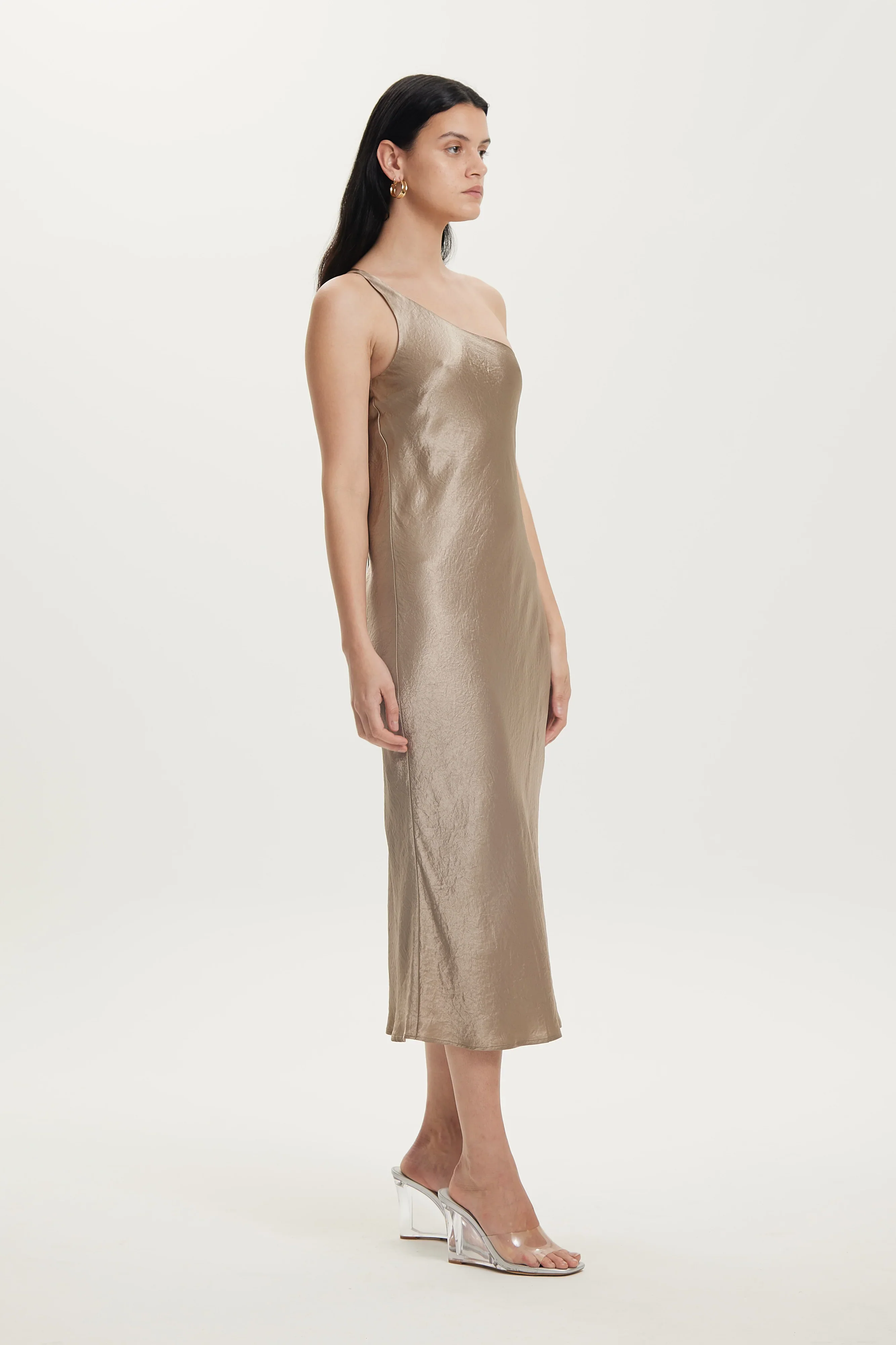 Third Form Crush Bias One Shoulder Midi Dress - Driftwood - Image 4
