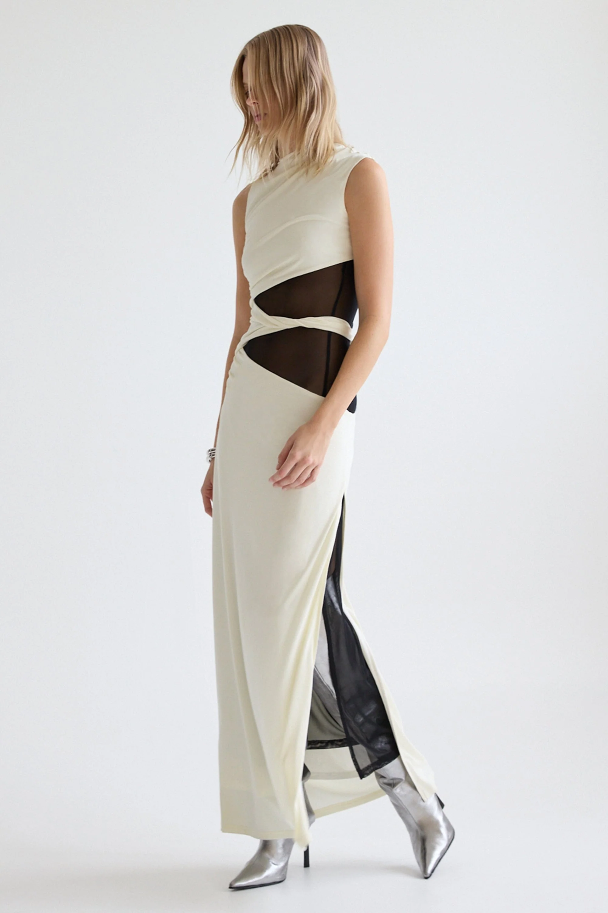 Third Form Interweave Drape Maxi Dress - Cream & Black - Image 3