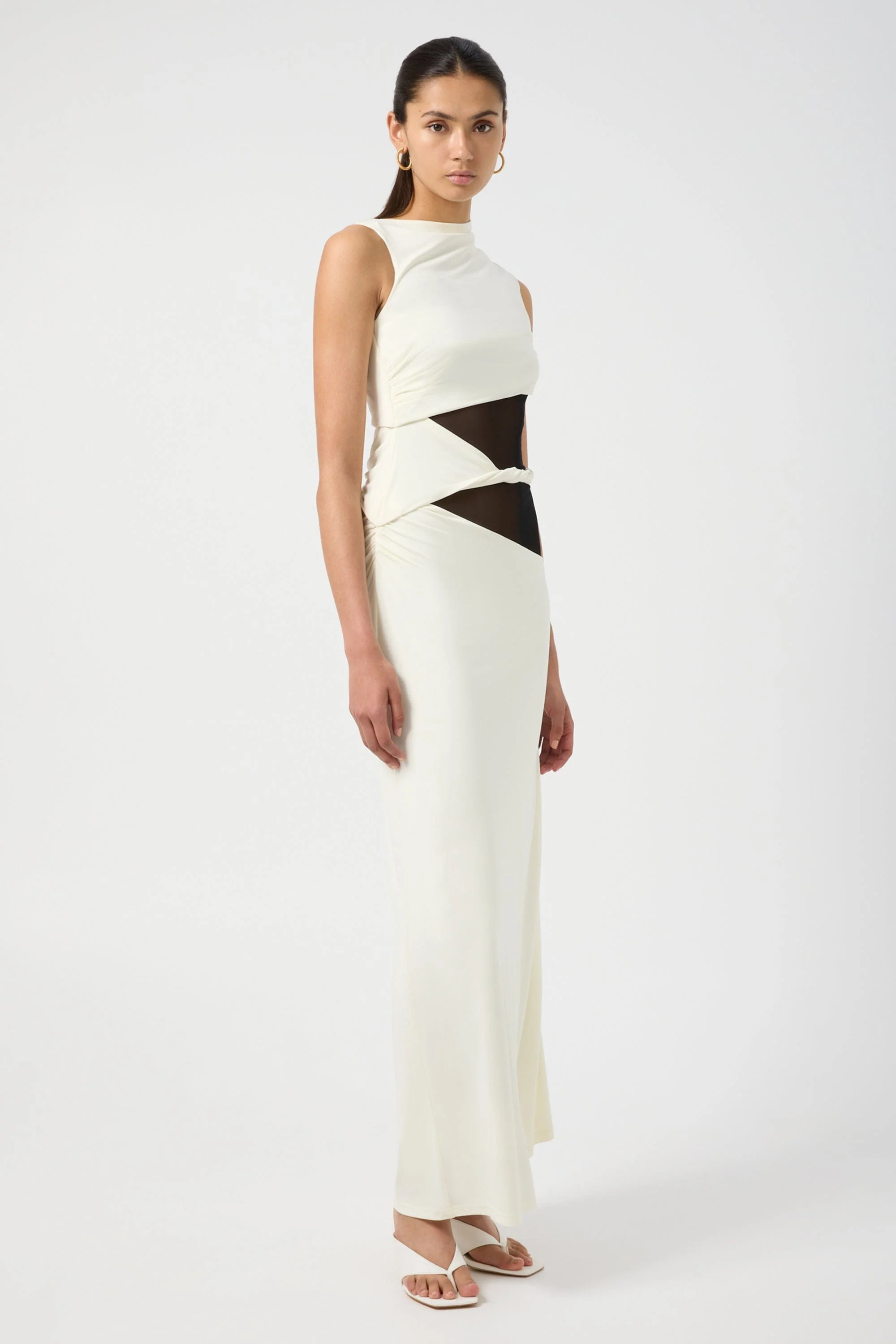 Third Form Interweave Drape Maxi Dress - Cream & Black - Image 4