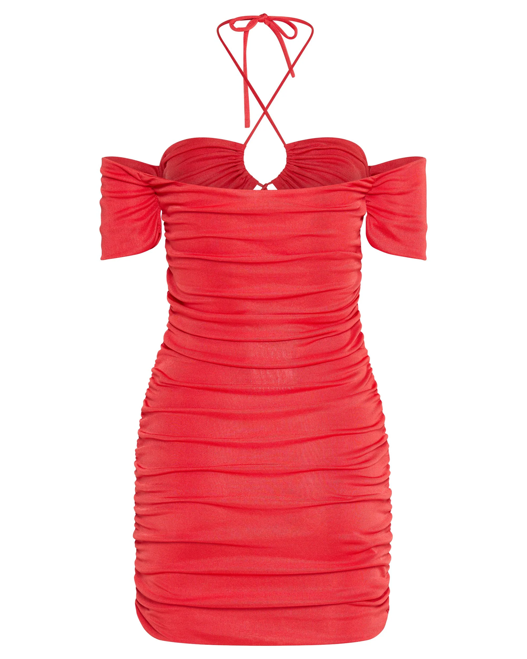 Third Form Look Through Off Shoulder Mini Dress - Coral - Image 8