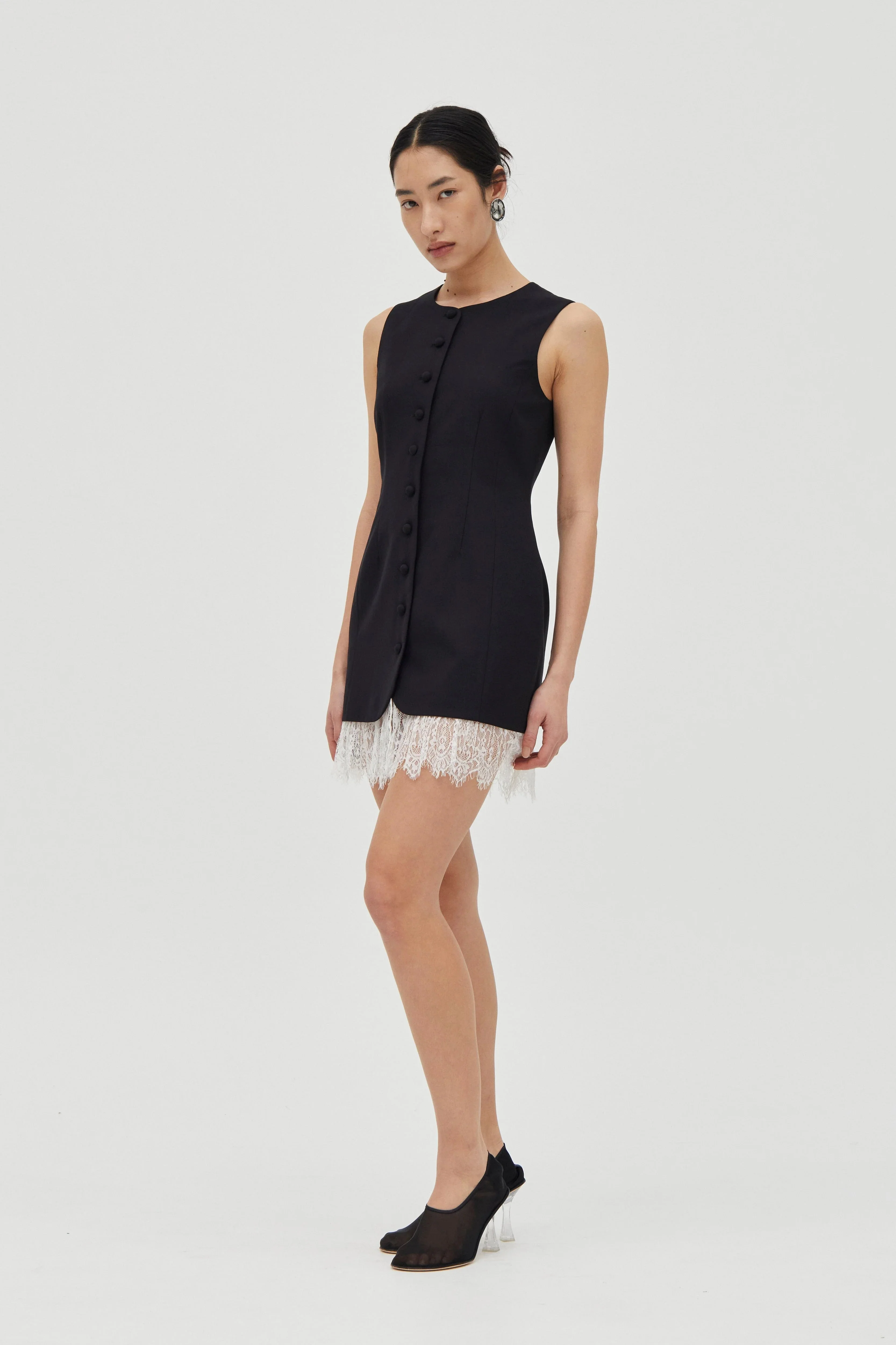 Third Form Nocturne Lace Trim Mini Dress - Noir - Image 3