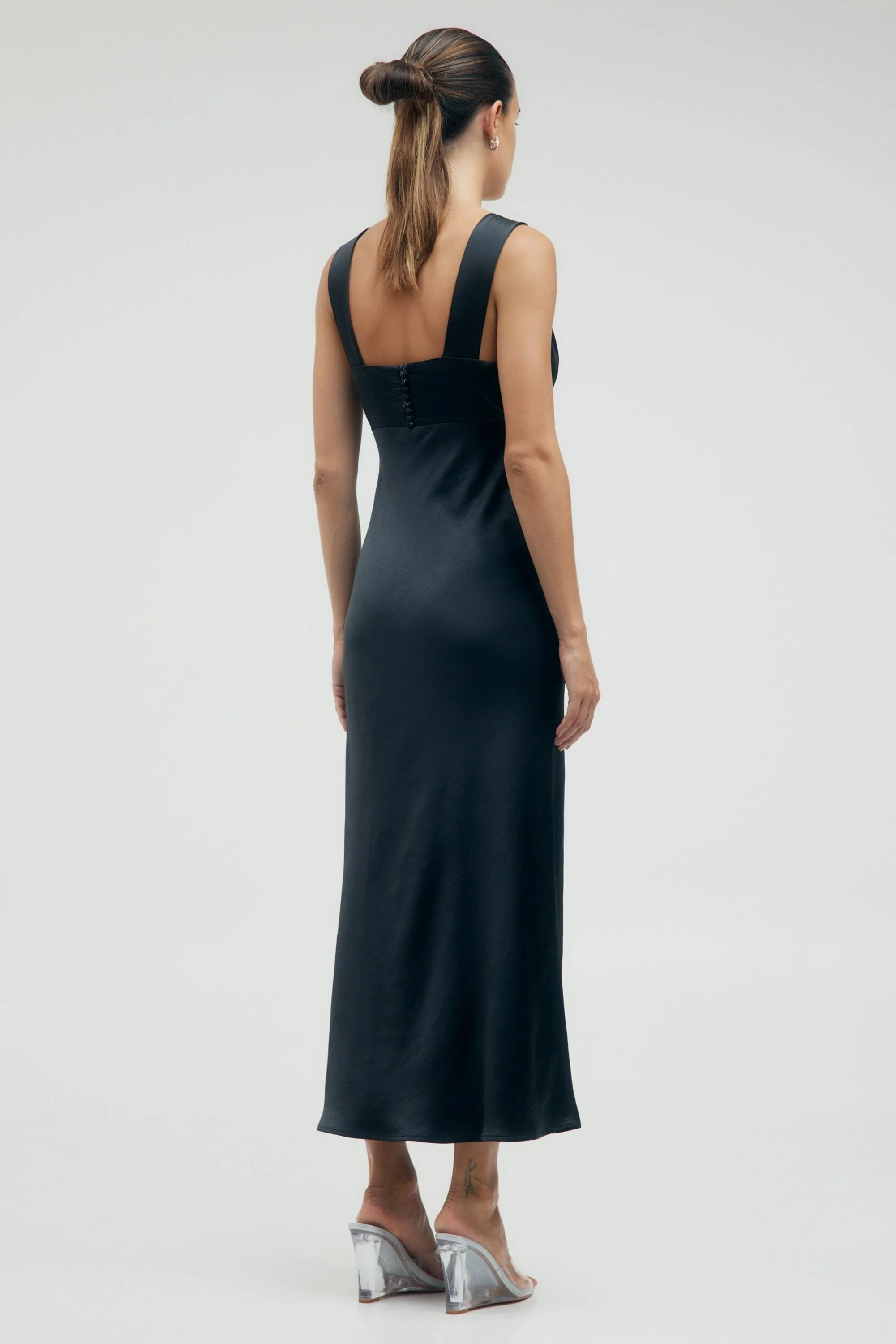 Third Form Satin Gather Bra Bias Slip Dress - Black - Image 3