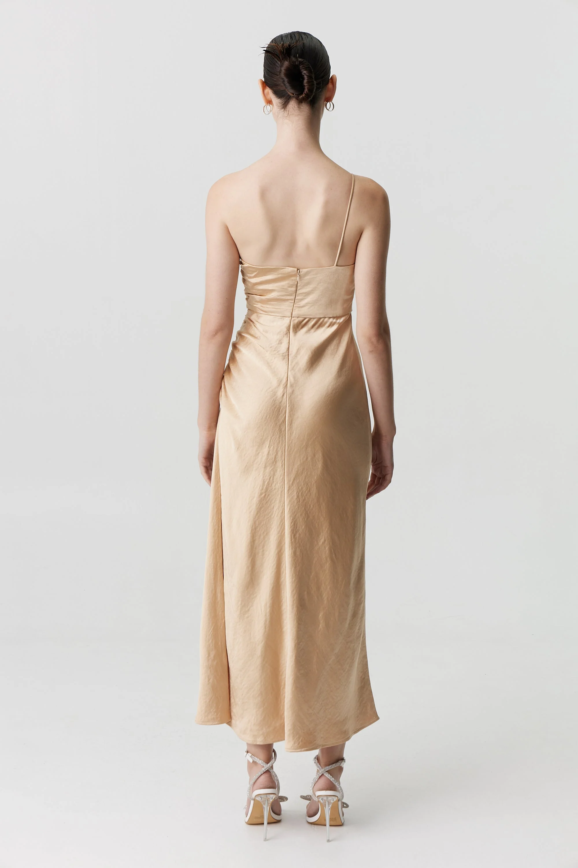 Third Form Satin Gather One Shoulder Dress - Sand - Image 4