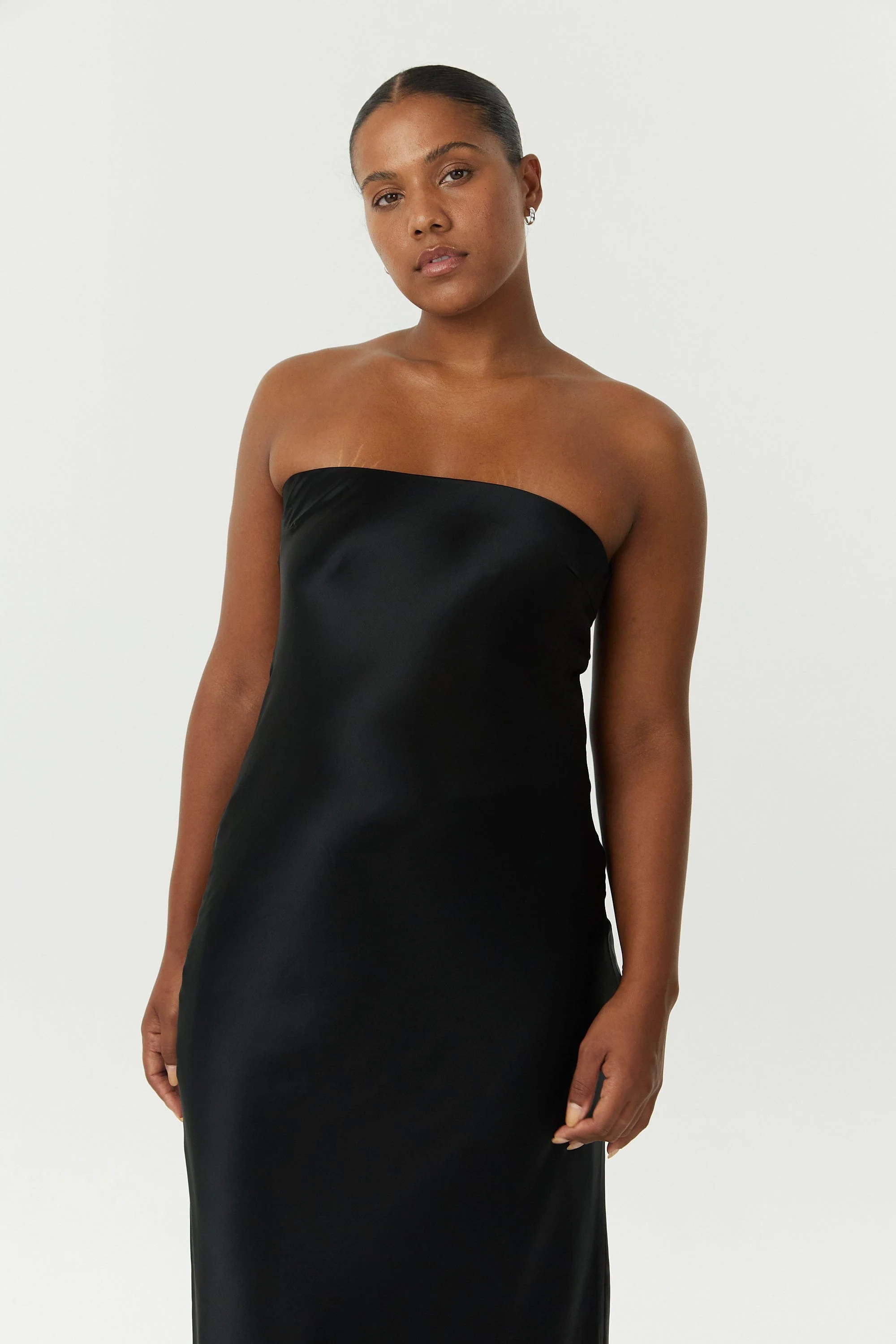 Third Form Satin Tie Back Strapless Maxi Dress - Black - Image 3