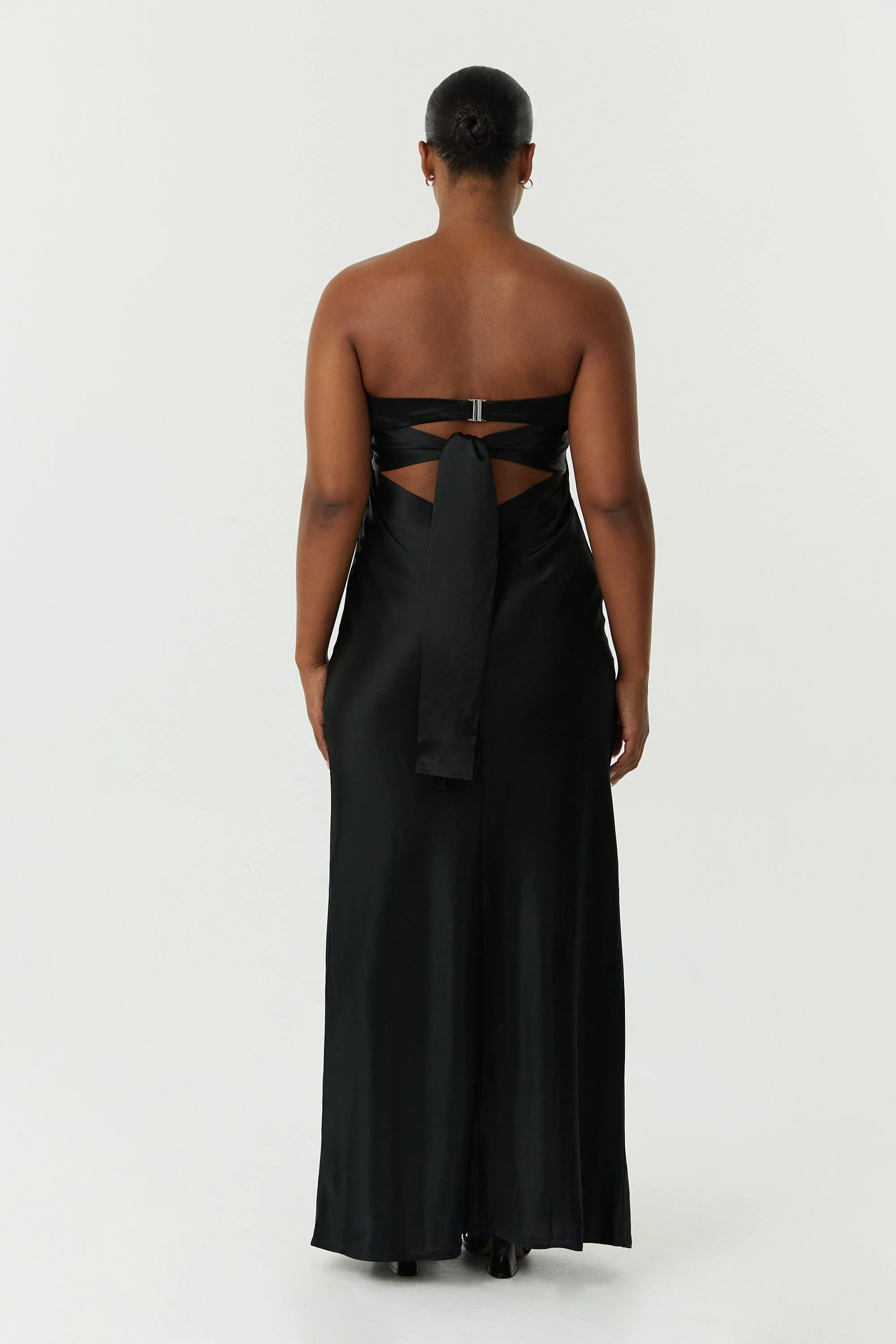Third Form Satin Tie Back Strapless Maxi Dress - Black - Image 4